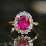 Vintage 1.97 CT Burma Ruby & Diamond Cluster Ring