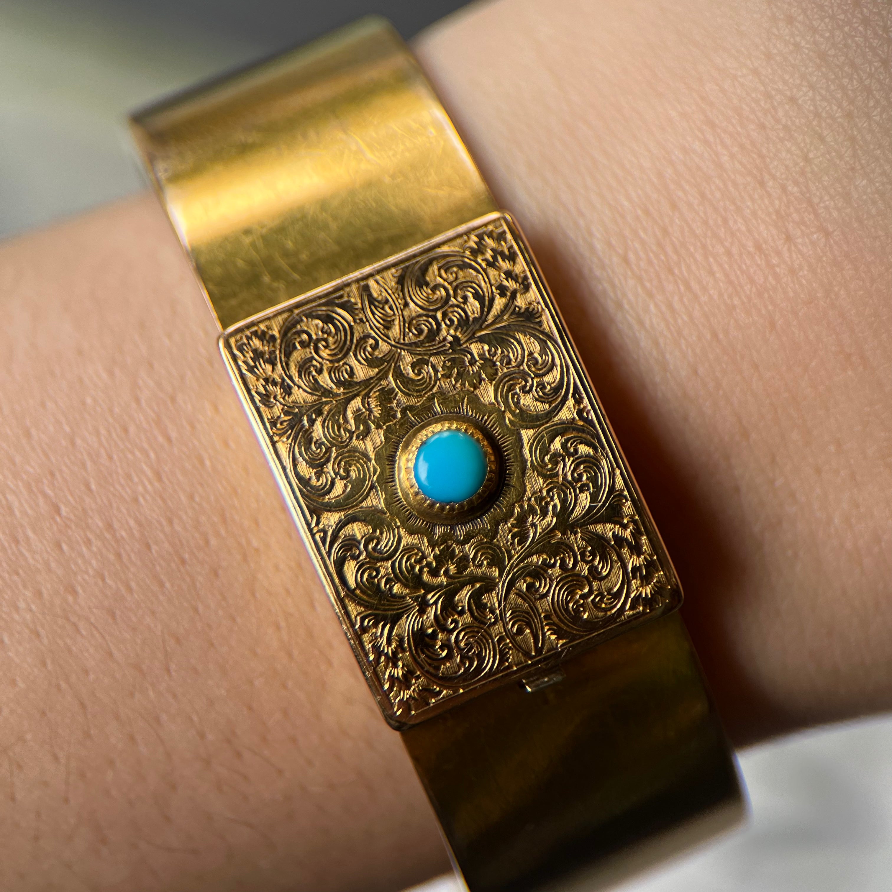 Victorian Turquoise Engraved Locket Bracelet