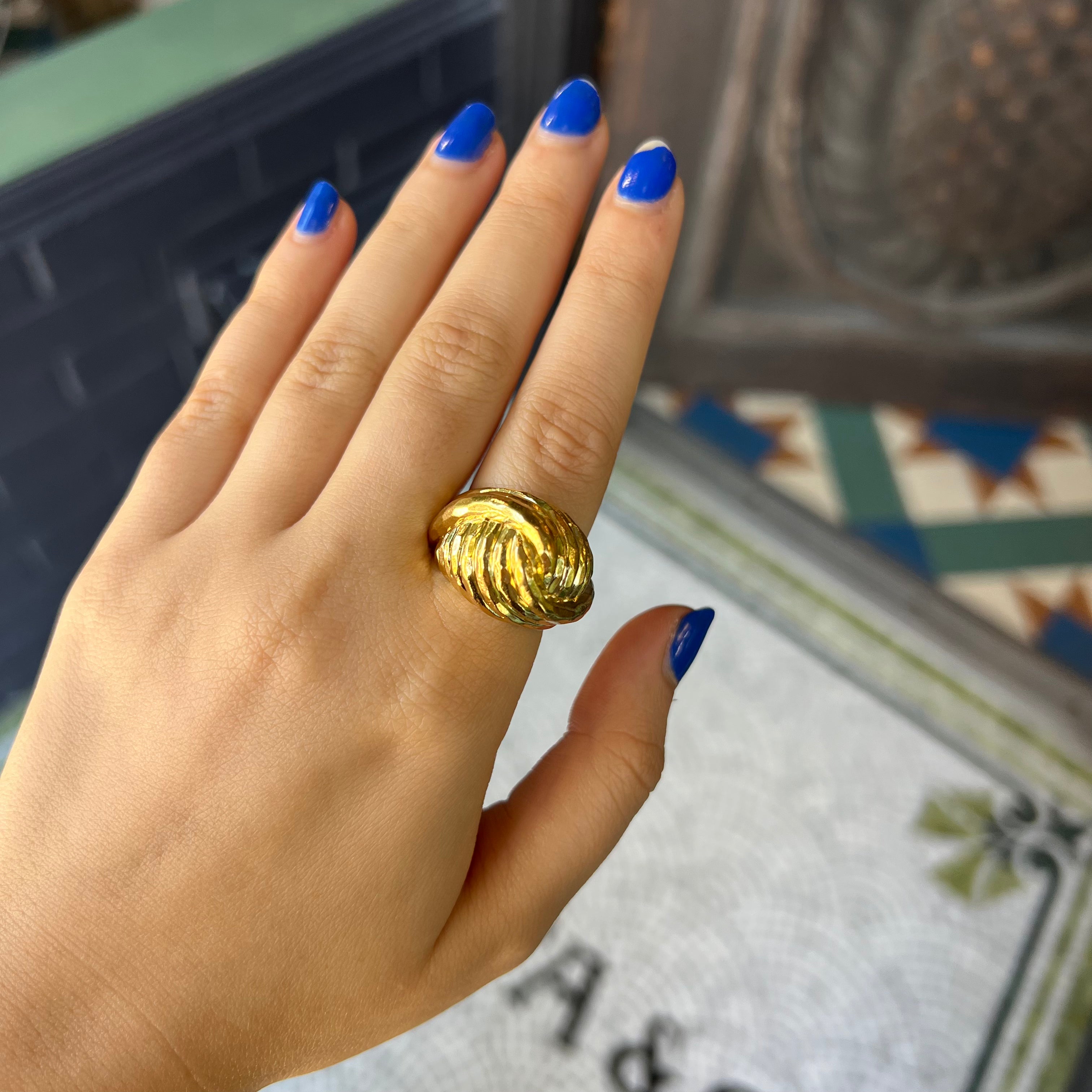 Henry Dunay Hammered 18K Yellow Gold Twisted Knot Ring