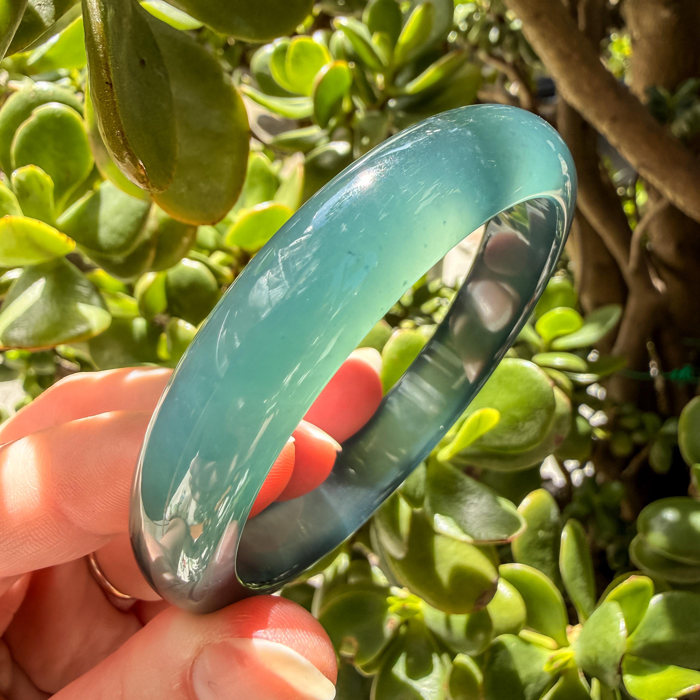 Translucent Ice Blue-Green Guatemalan Jadeite Jade Bangle