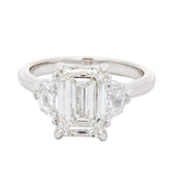 M & Co. 3 CT Emerald Cut with Epaulette Accents Three Stone Ring