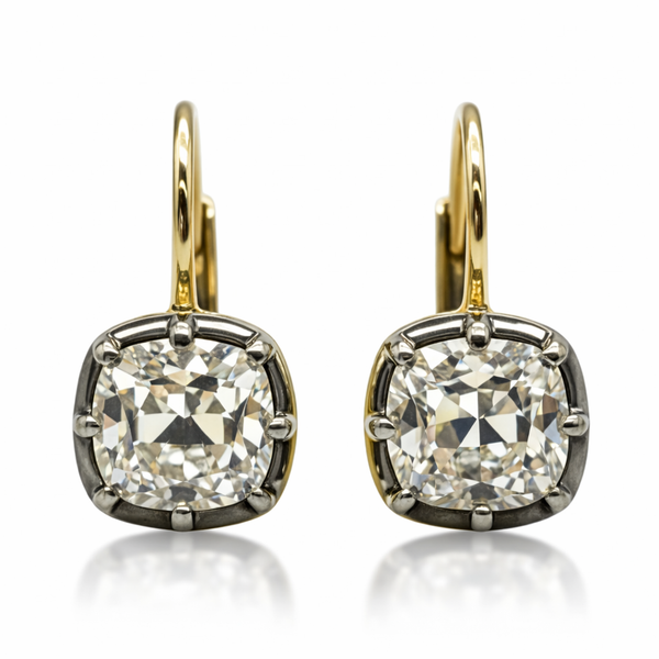 Old Mine Cut Lab Diamond Collet Dormeuse Earrings
