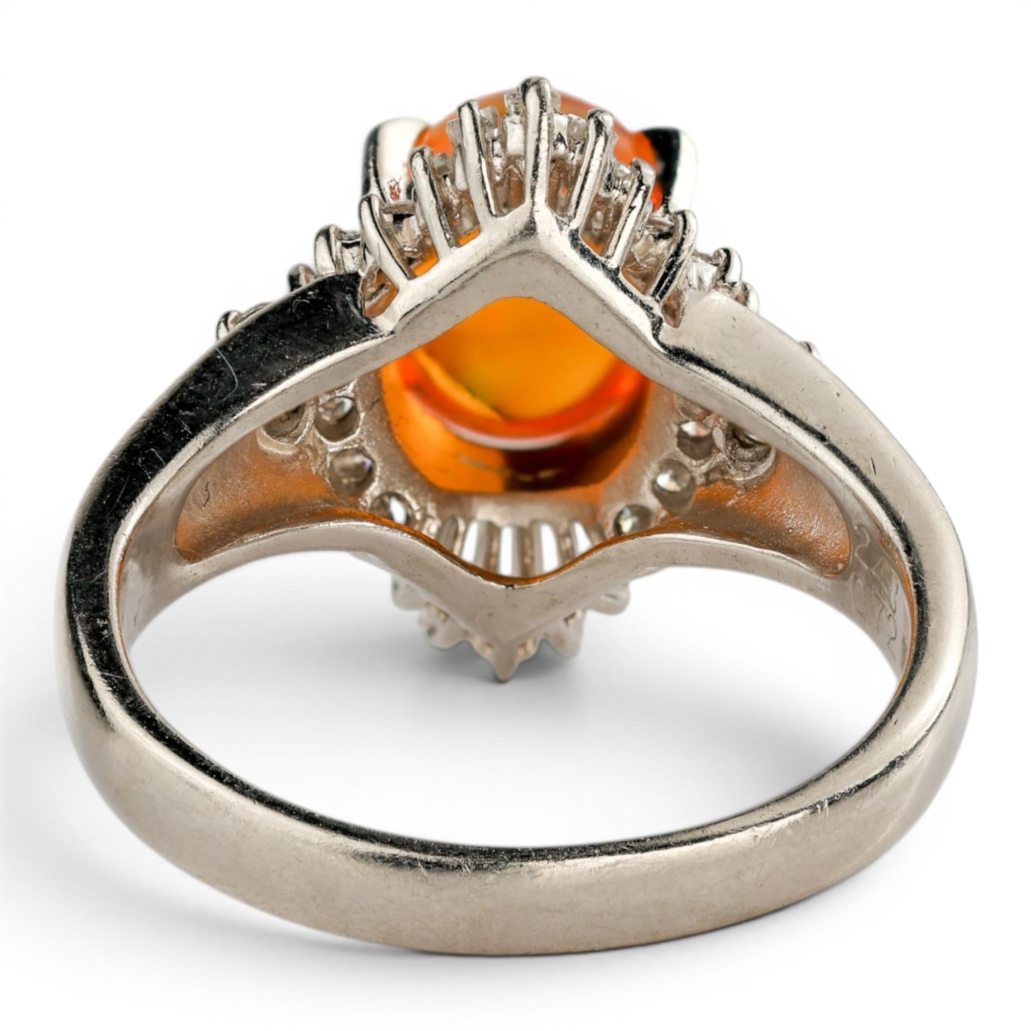 Vintage Fire Opal & Diamond Platinum Ballerina Ring