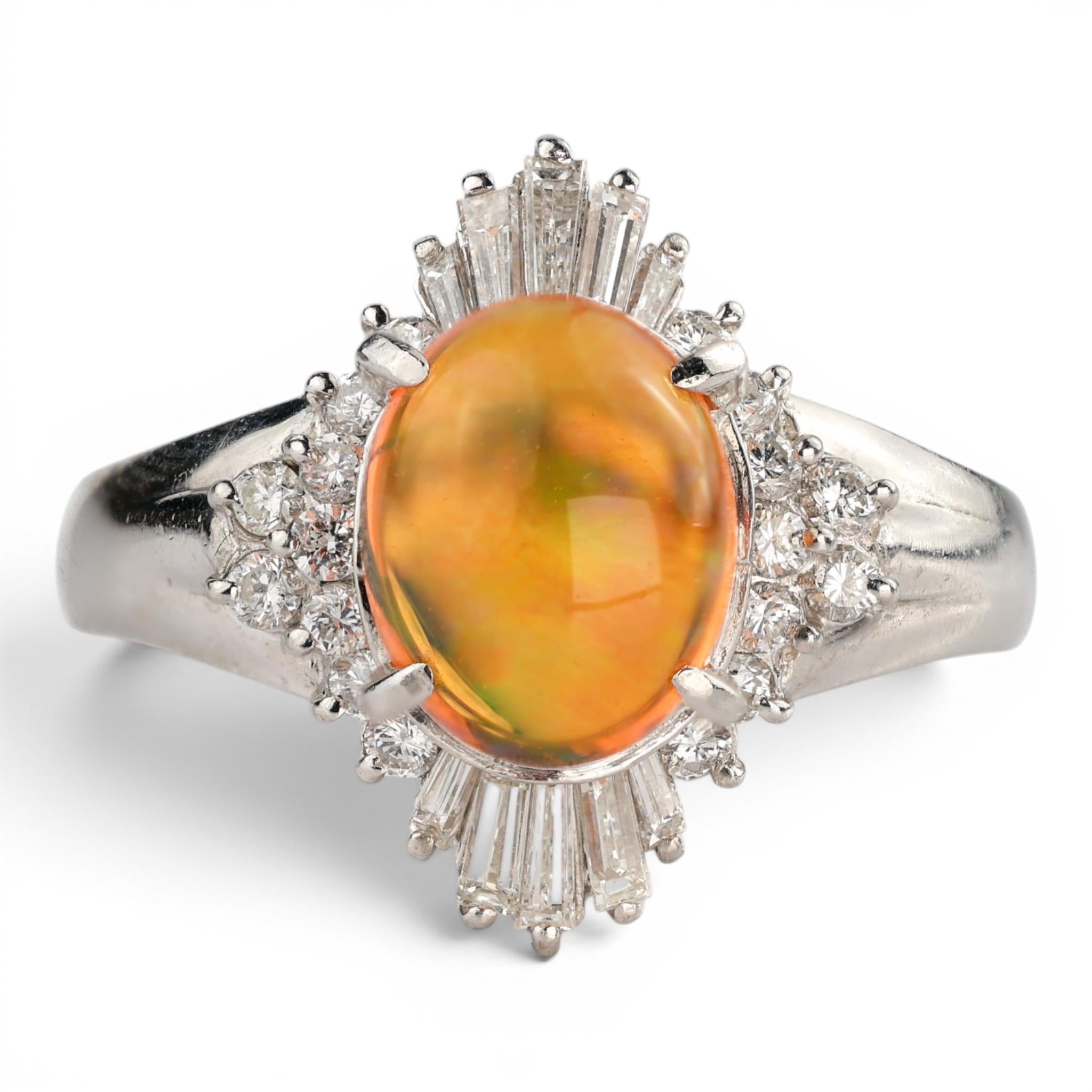 Vintage Fire Opal & Diamond Platinum Ballerina Ring