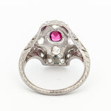 Edwardian Platinum Natural Ruby & Old Mine Cut Diamond Dinner Ring