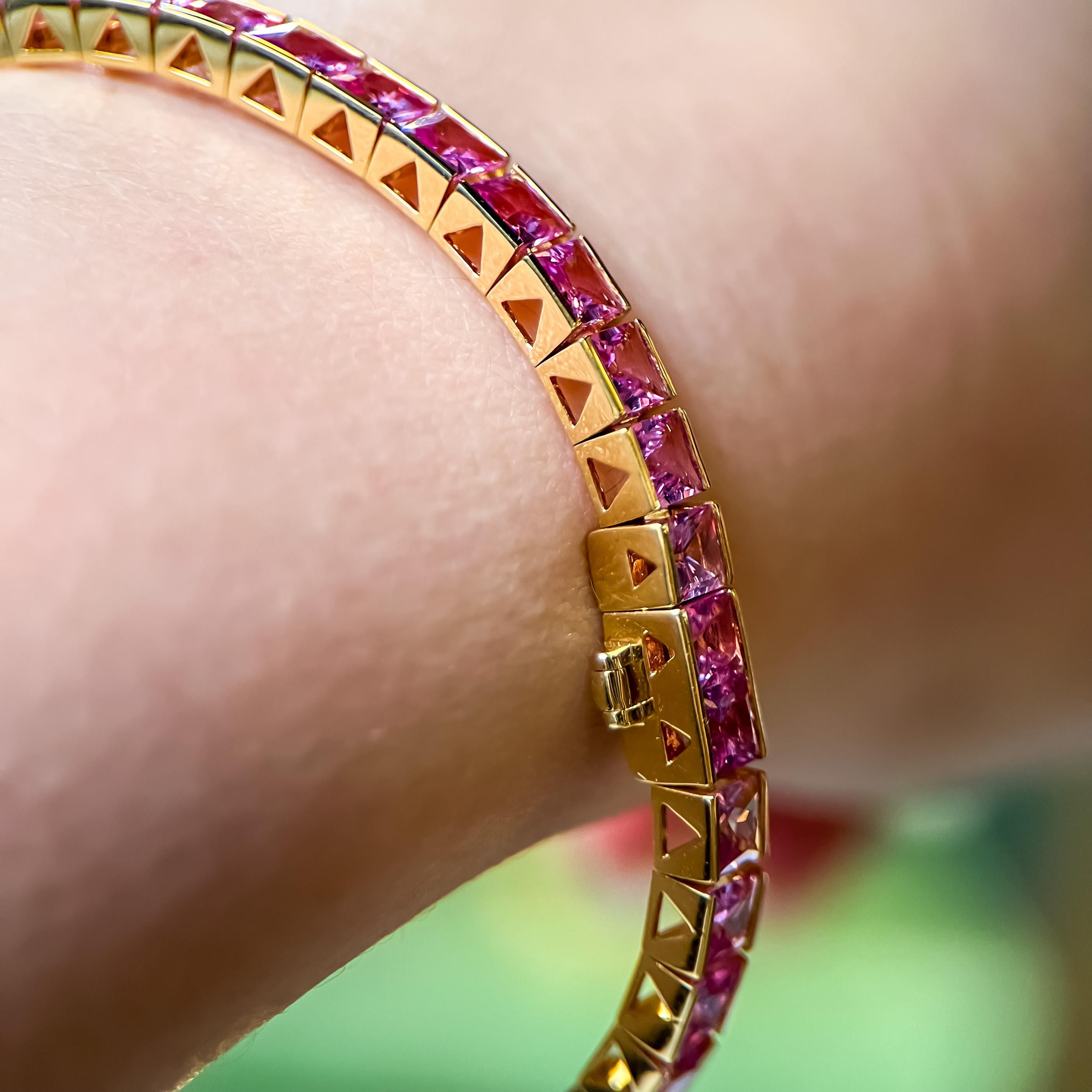 15ctw Pink Sapphire 18K Yellow Gold Tennis Bracelet