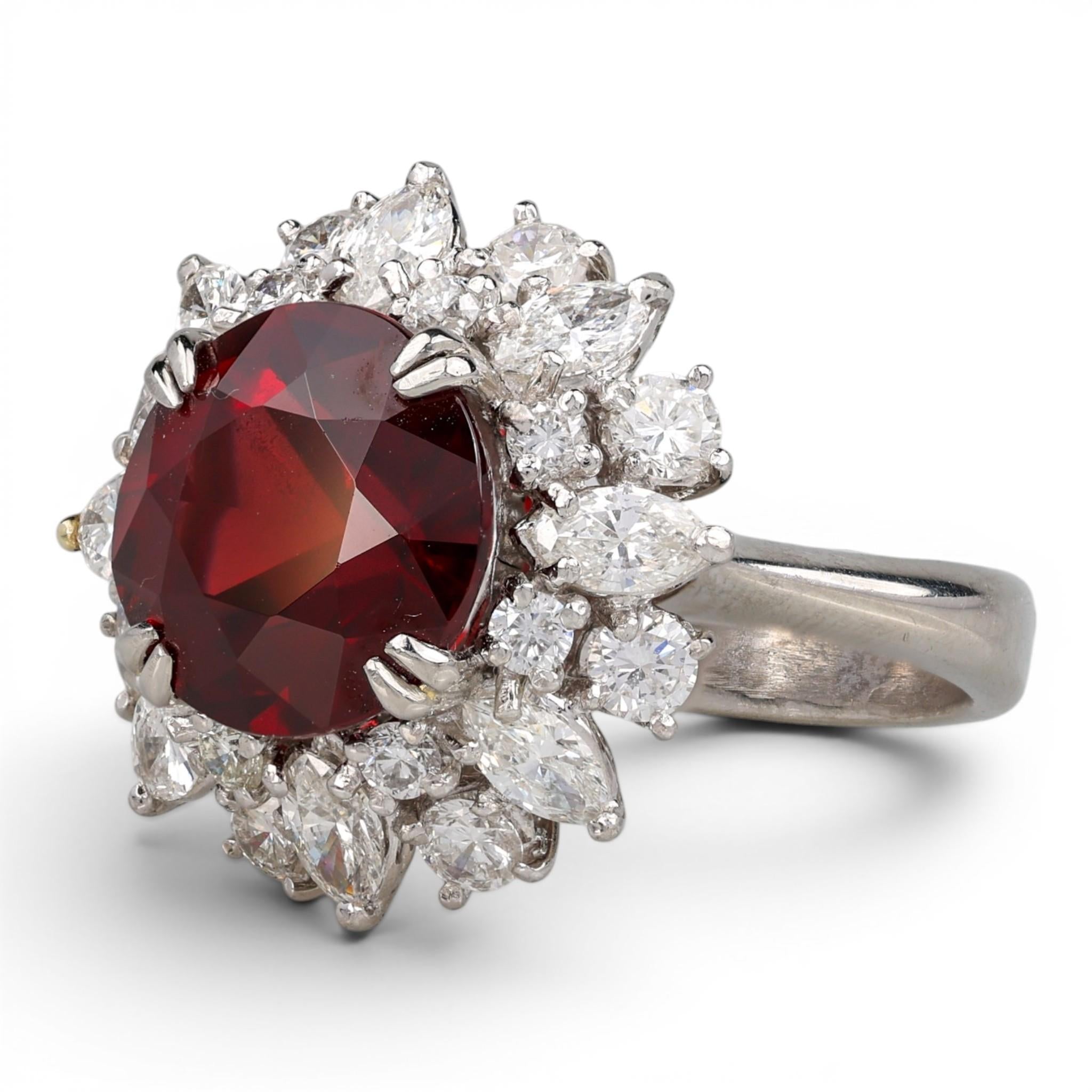 1990 Retro Platinum Ring with 5.5ct Garnet & 2.25ct Diamond Halo