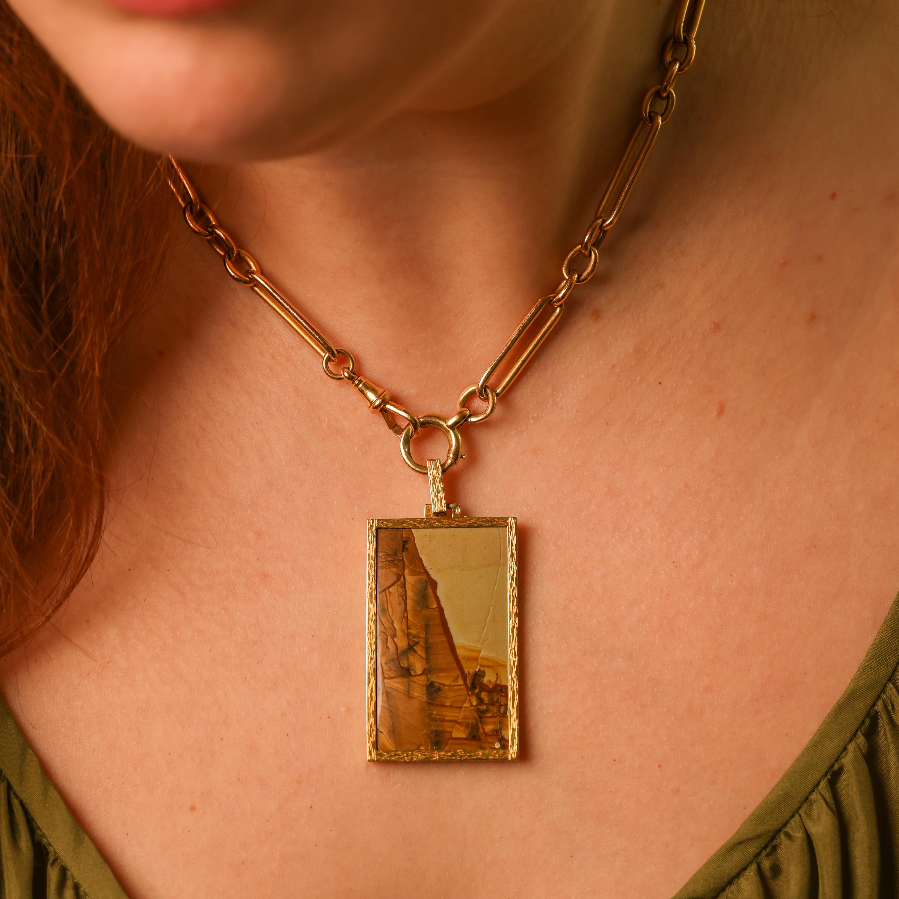 Vintage 18K Picture Jasper Pendant
