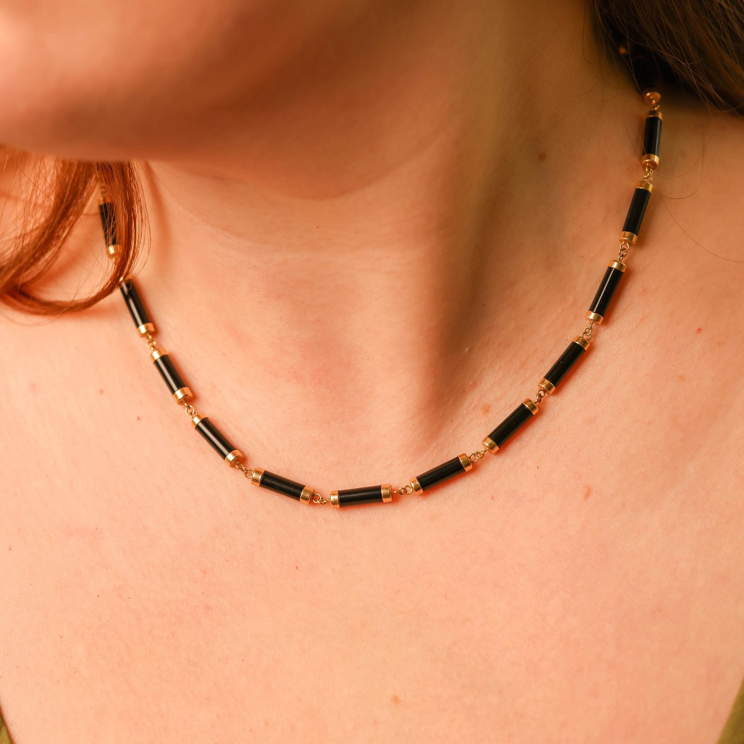 14k & Onyx Cylinder Necklace