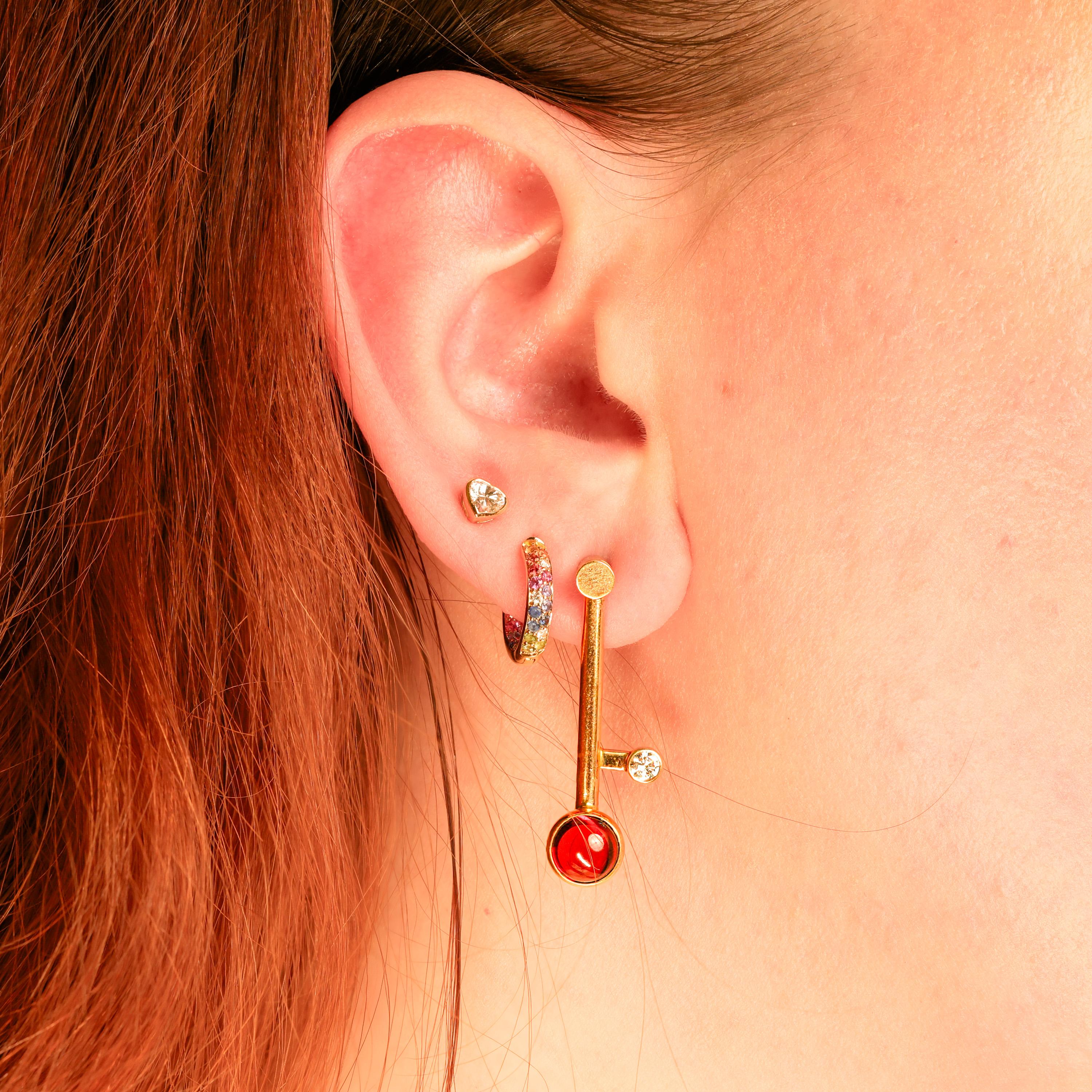 Modernist 14K Garnet and Diamond Drop Earrings