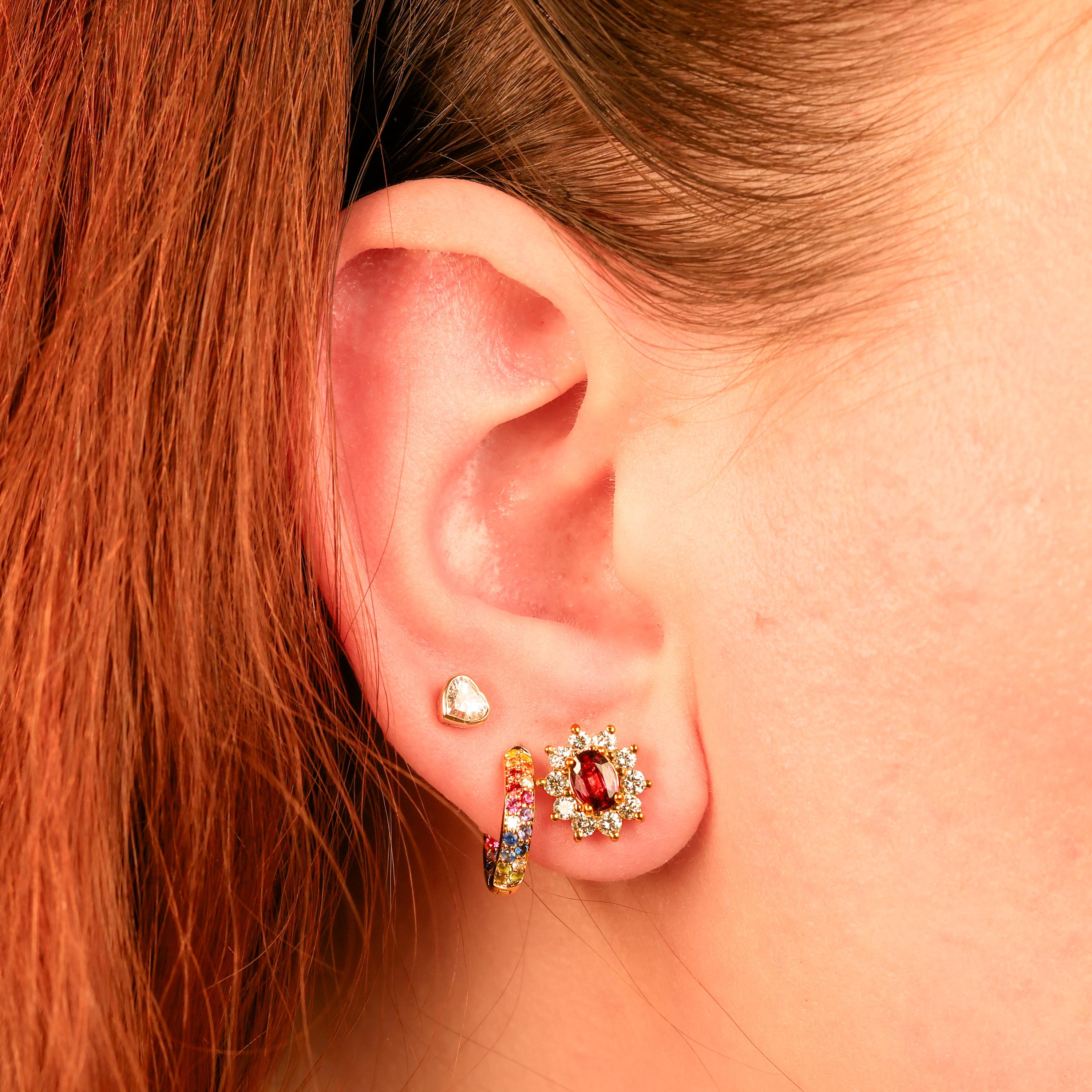 Vintage 18K Ruby & Diamond Cluster Stud Earrings