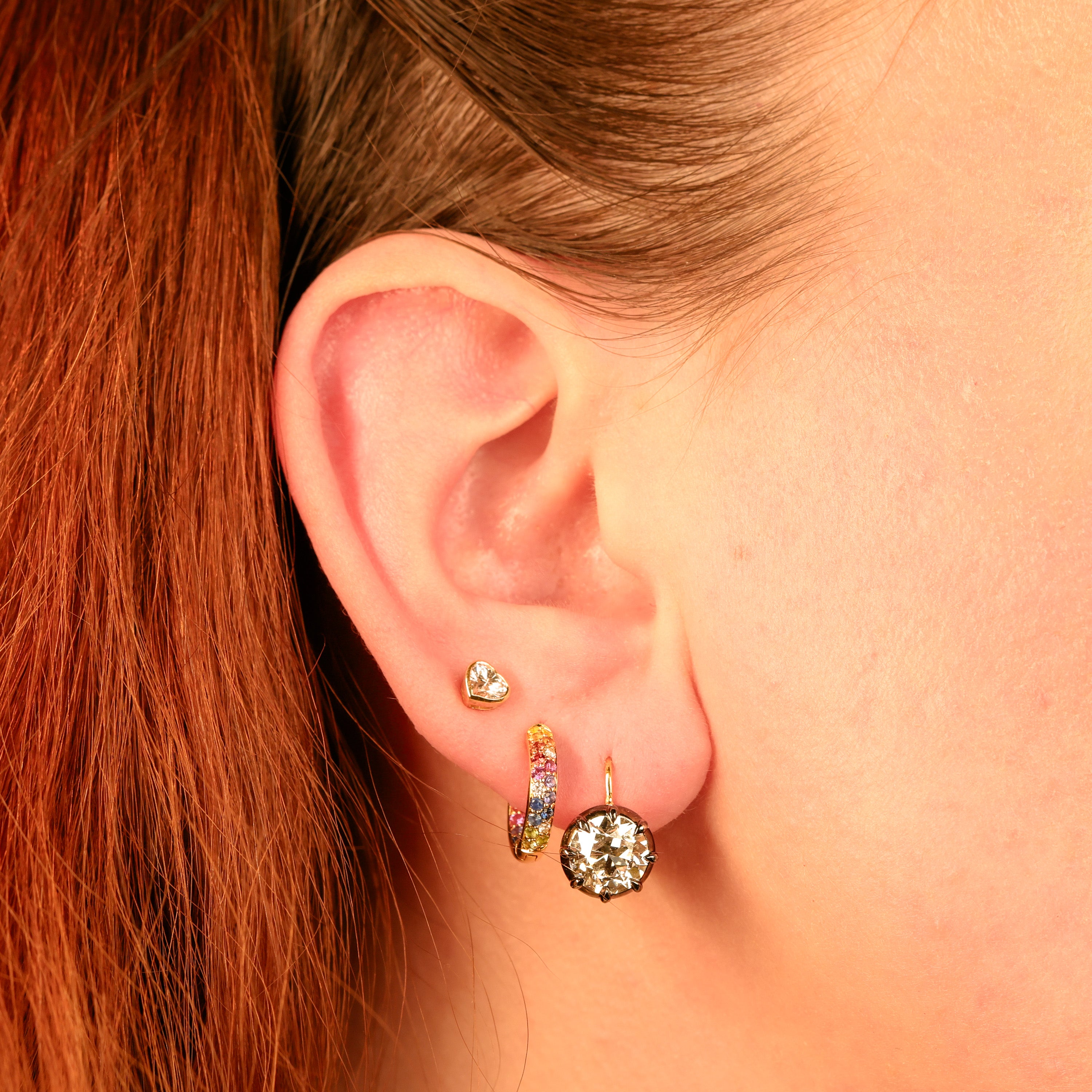 Old Mine Cut Lab Diamond Collet Dormeuse Earrings