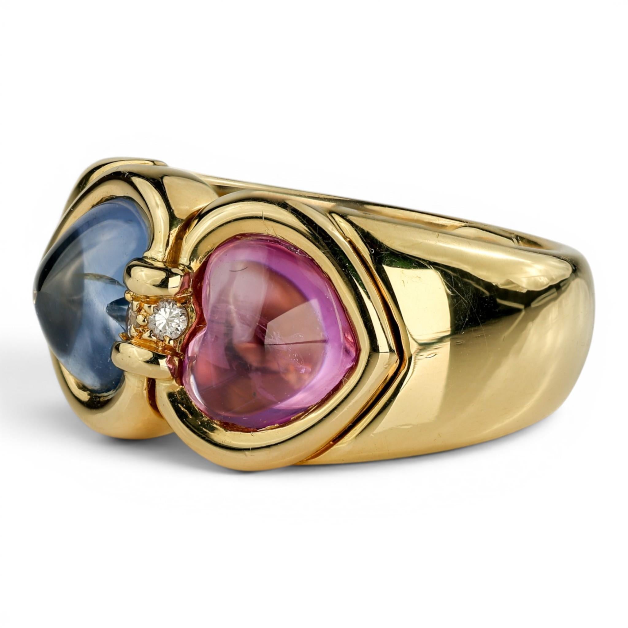 Vintage 18K Heart Cabochon Sapphire Toi et Moi Ring