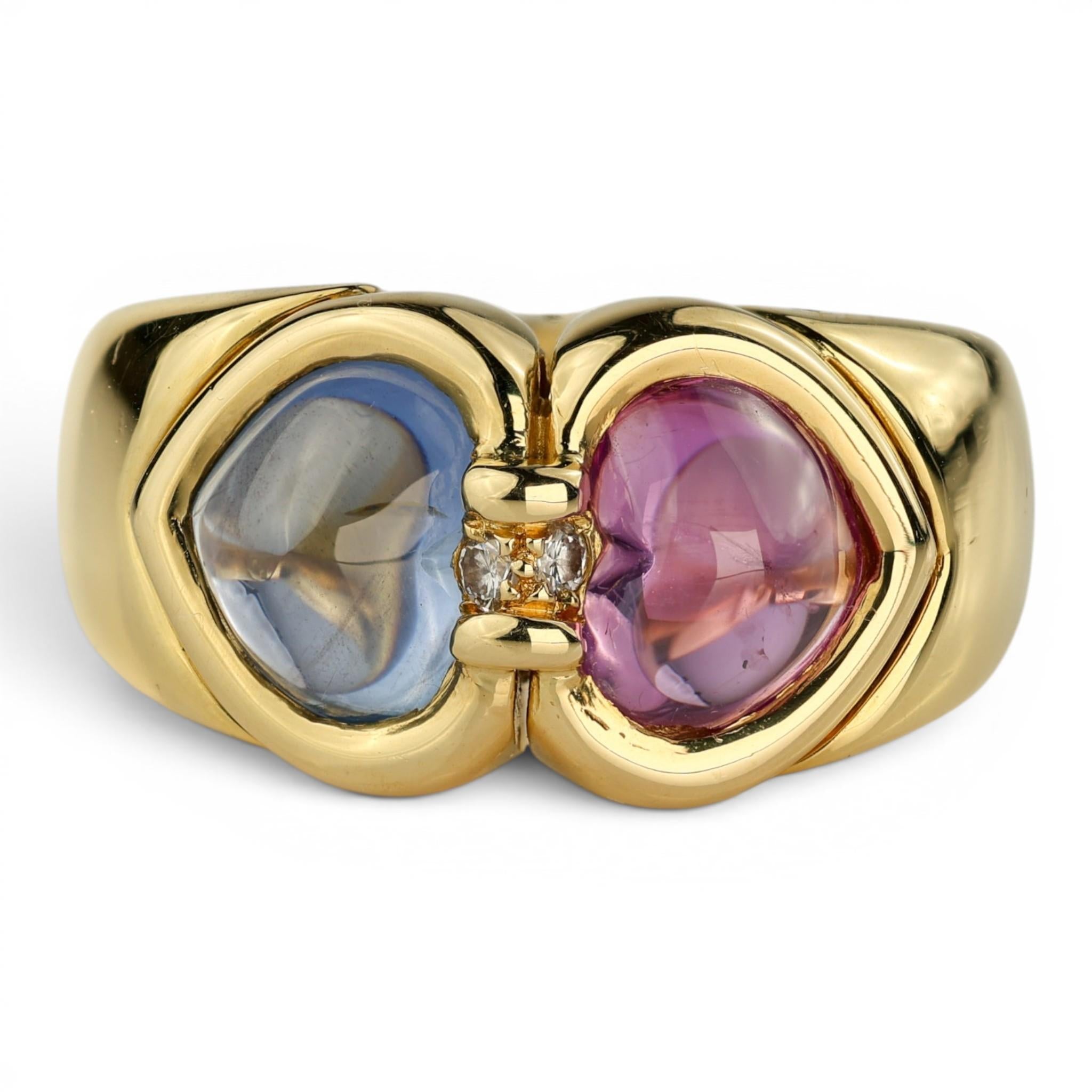 Vintage 18K Heart Cabochon Sapphire Toi et Moi Ring