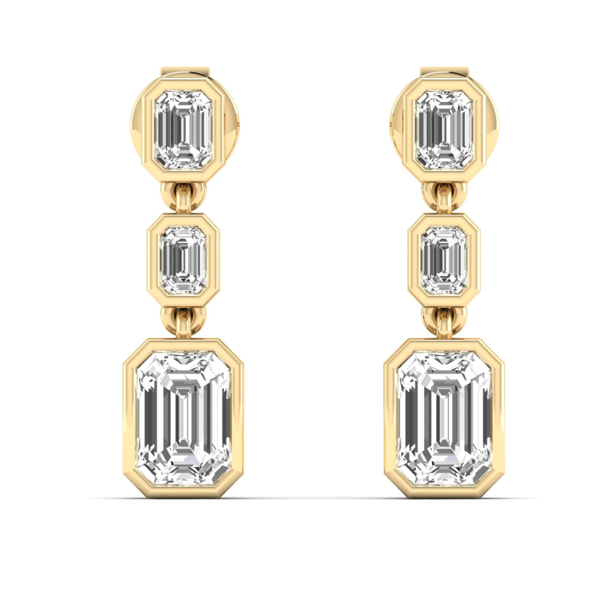 Emerald Cut Lab Diamond Bezel Drop Earrings