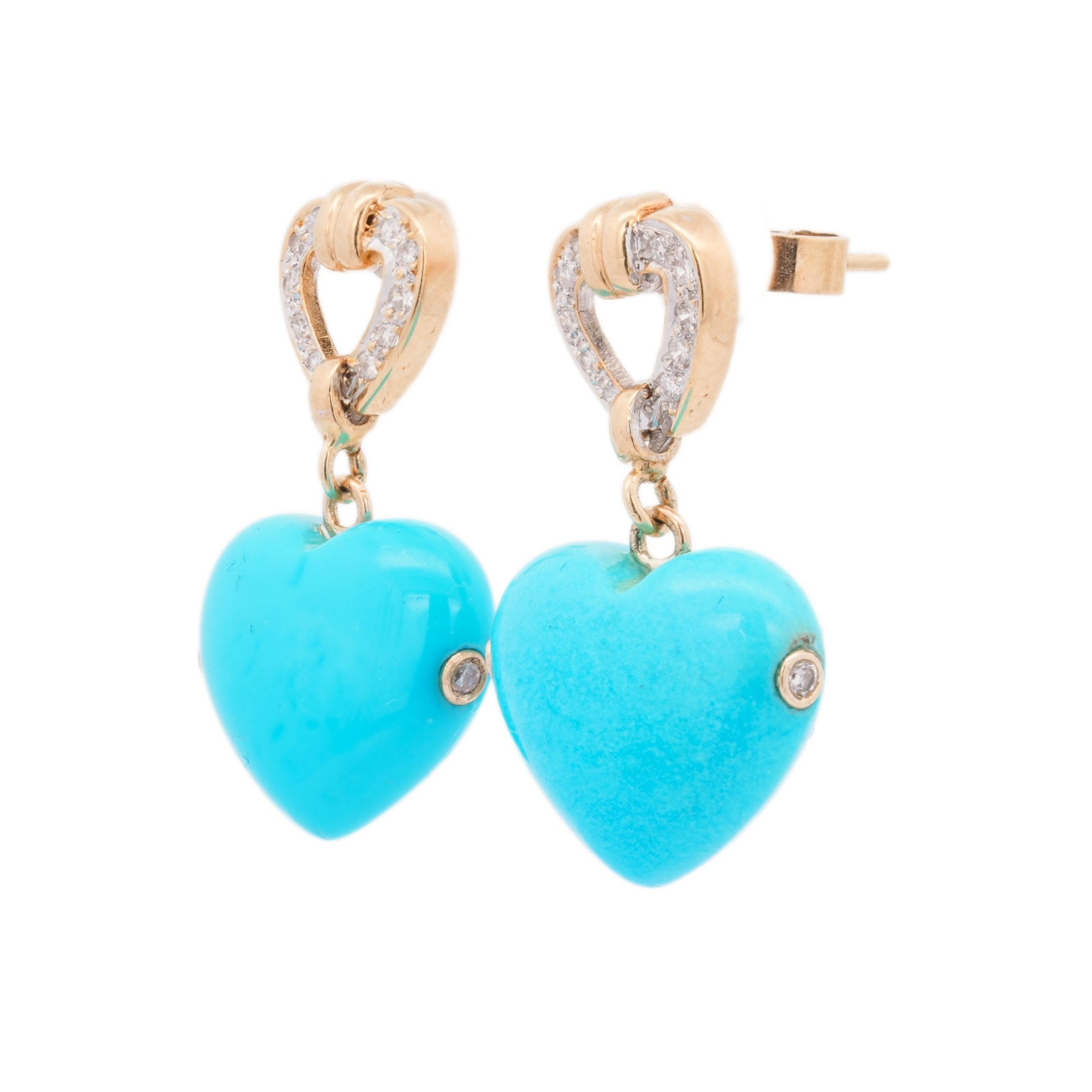 Vintage Turquoise & Diamond Heart 18K Earrings