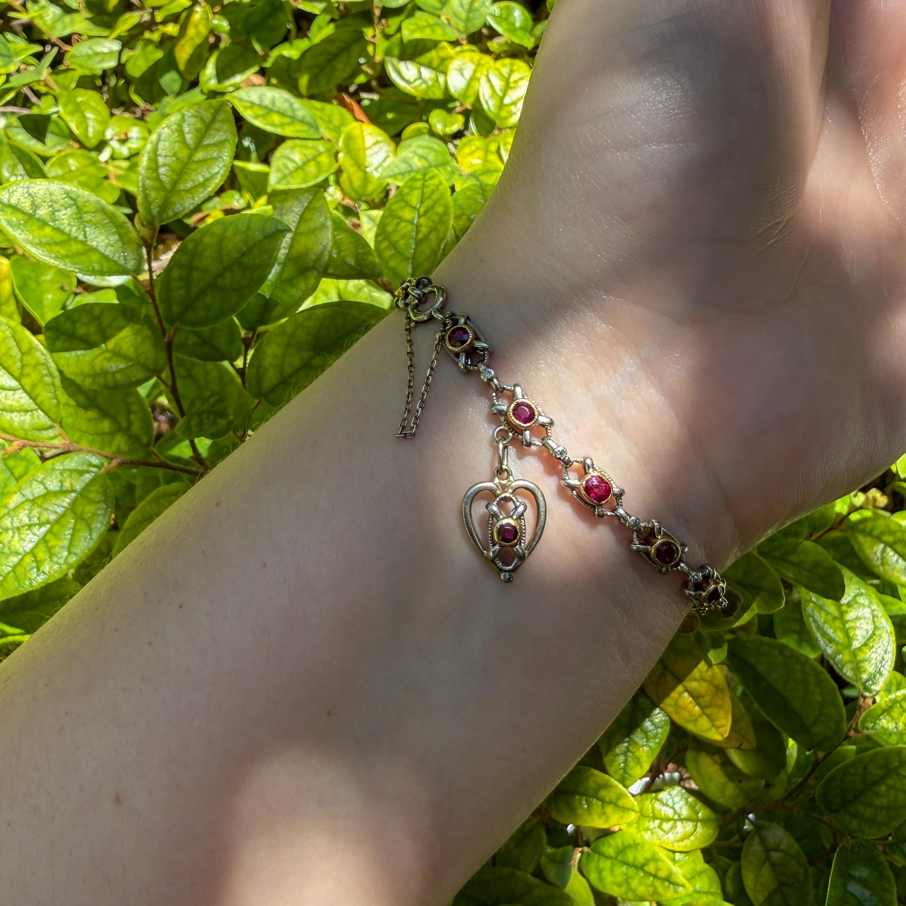 Vintage French Platinum 18K Ruby & Diamond Link Bracelet