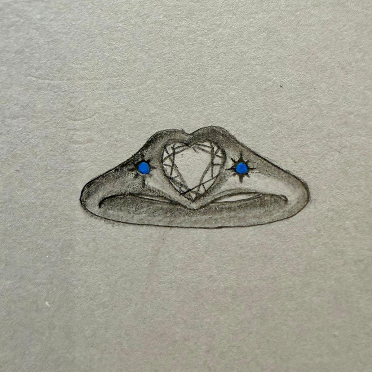 LG Diamond Heart & Yogo Sapphire Signet Ring