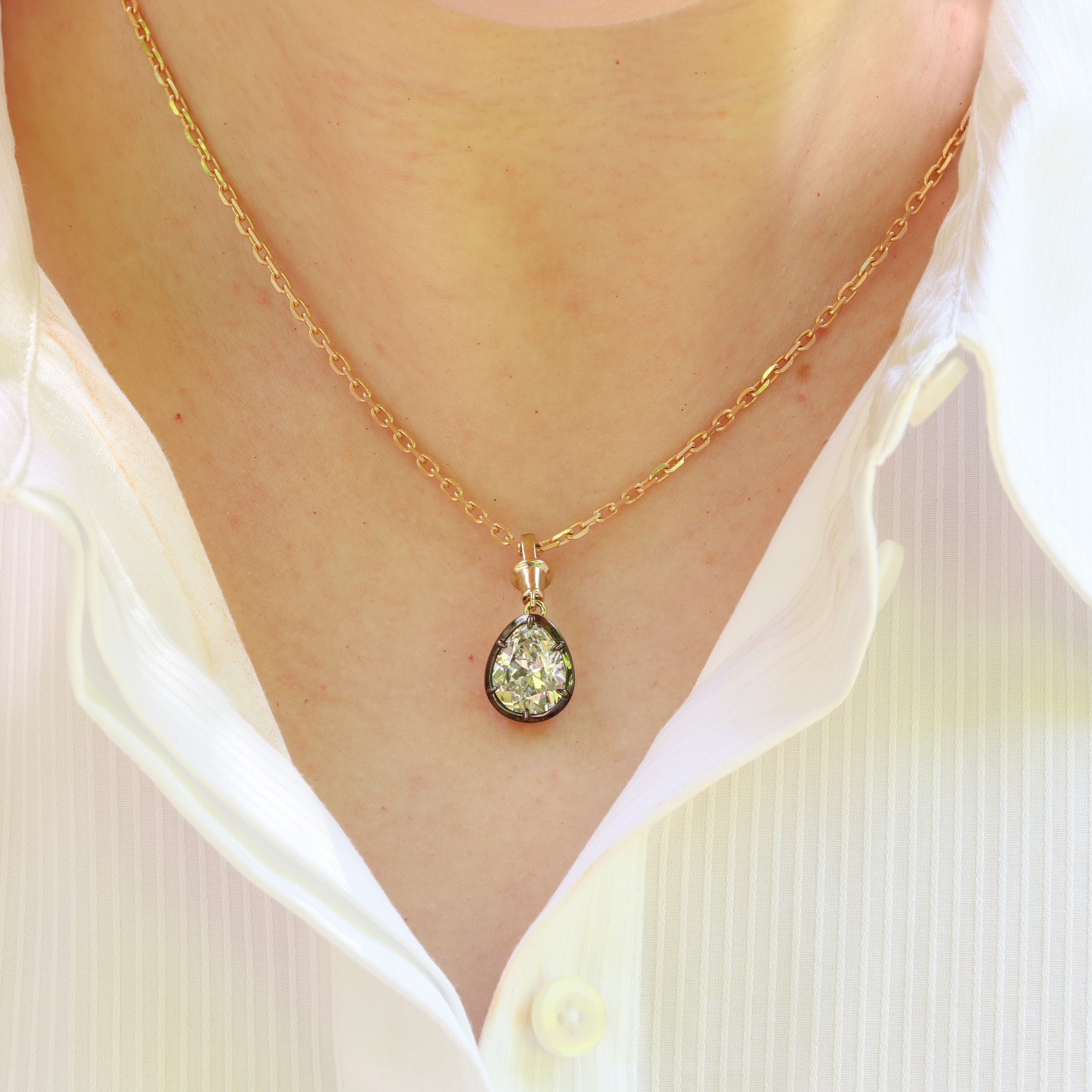 Antique Pear Lab Diamond Button Back Collet Pendant