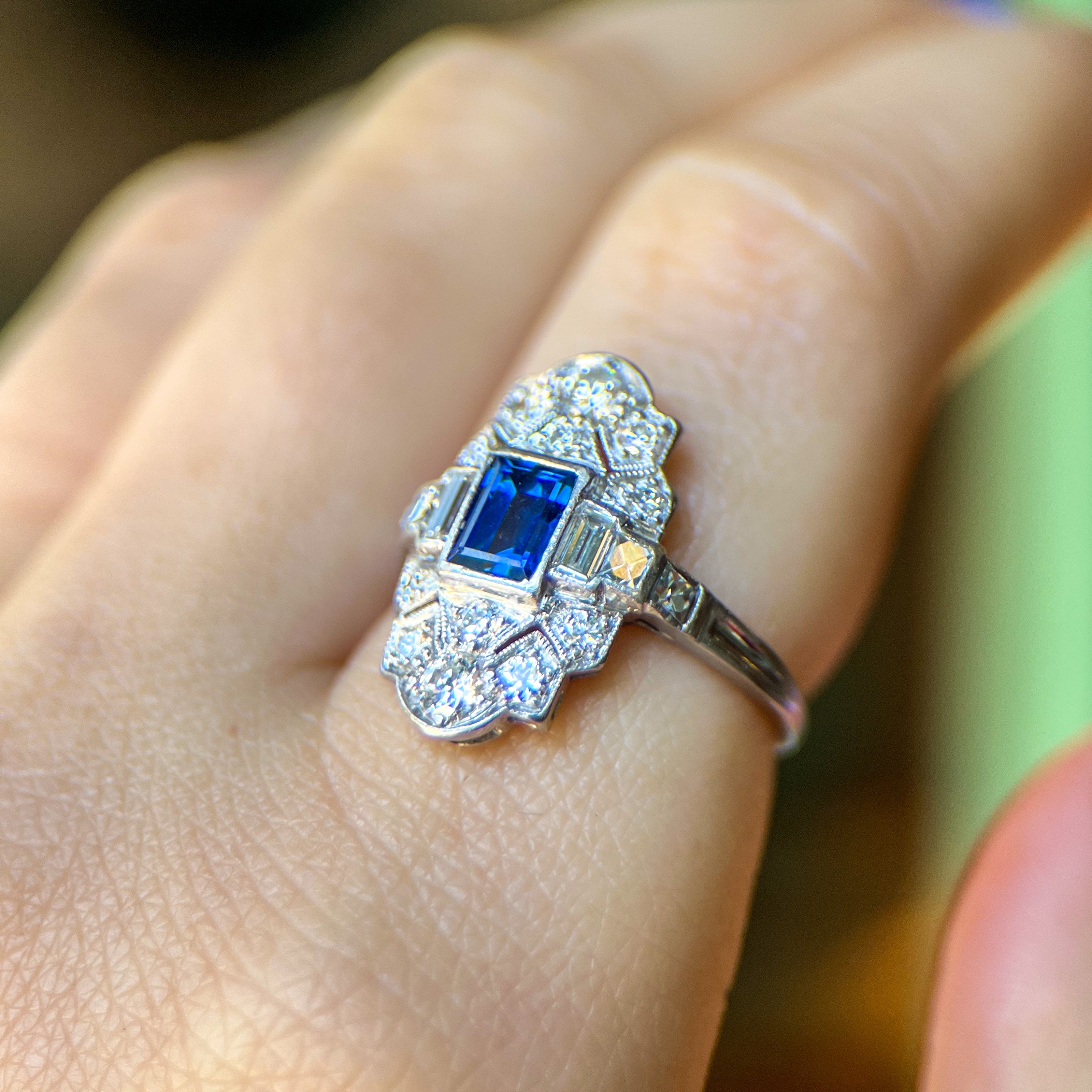 Platinum Art Deco Sapphire & Diamond Ring