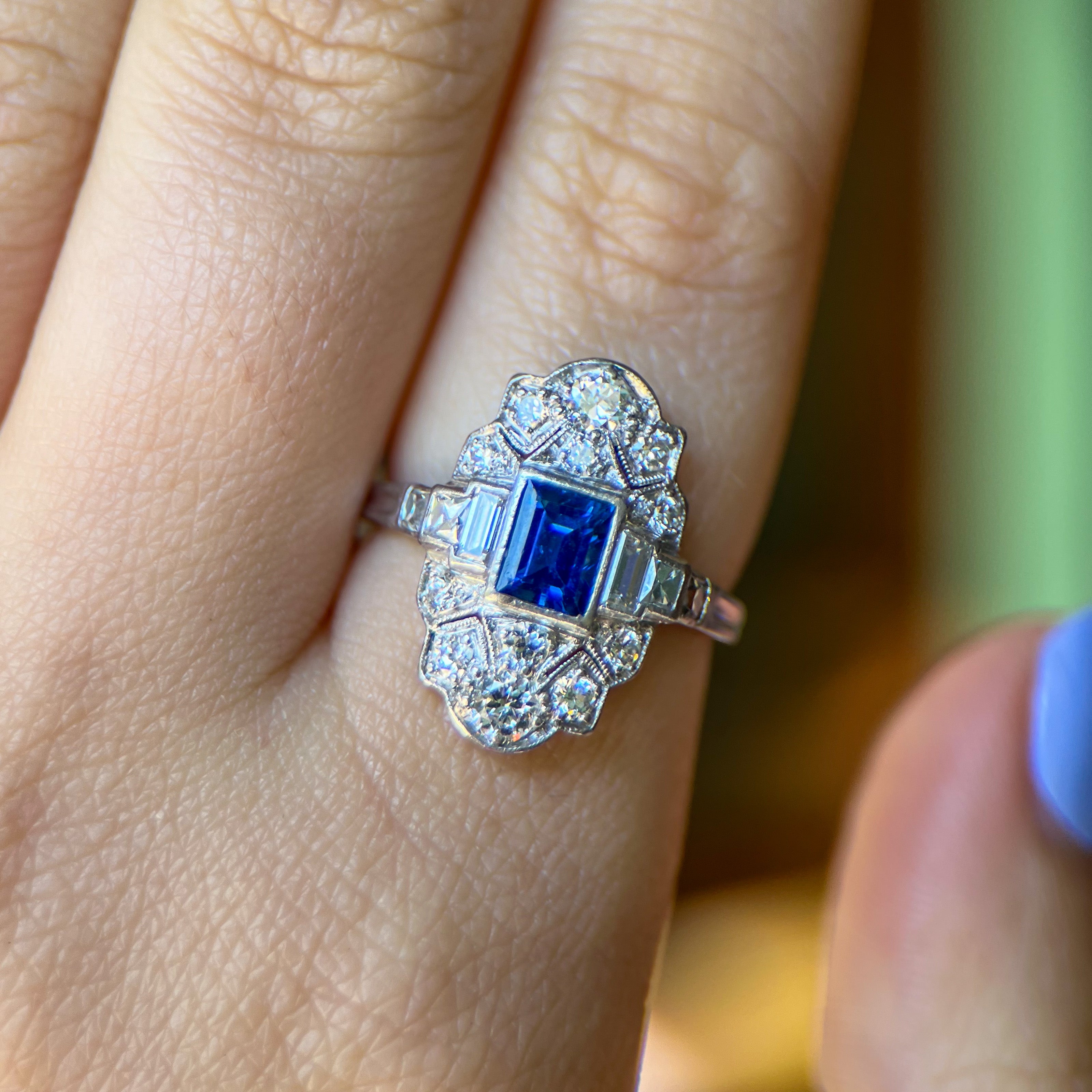 Platinum Art Deco Sapphire & Diamond Ring