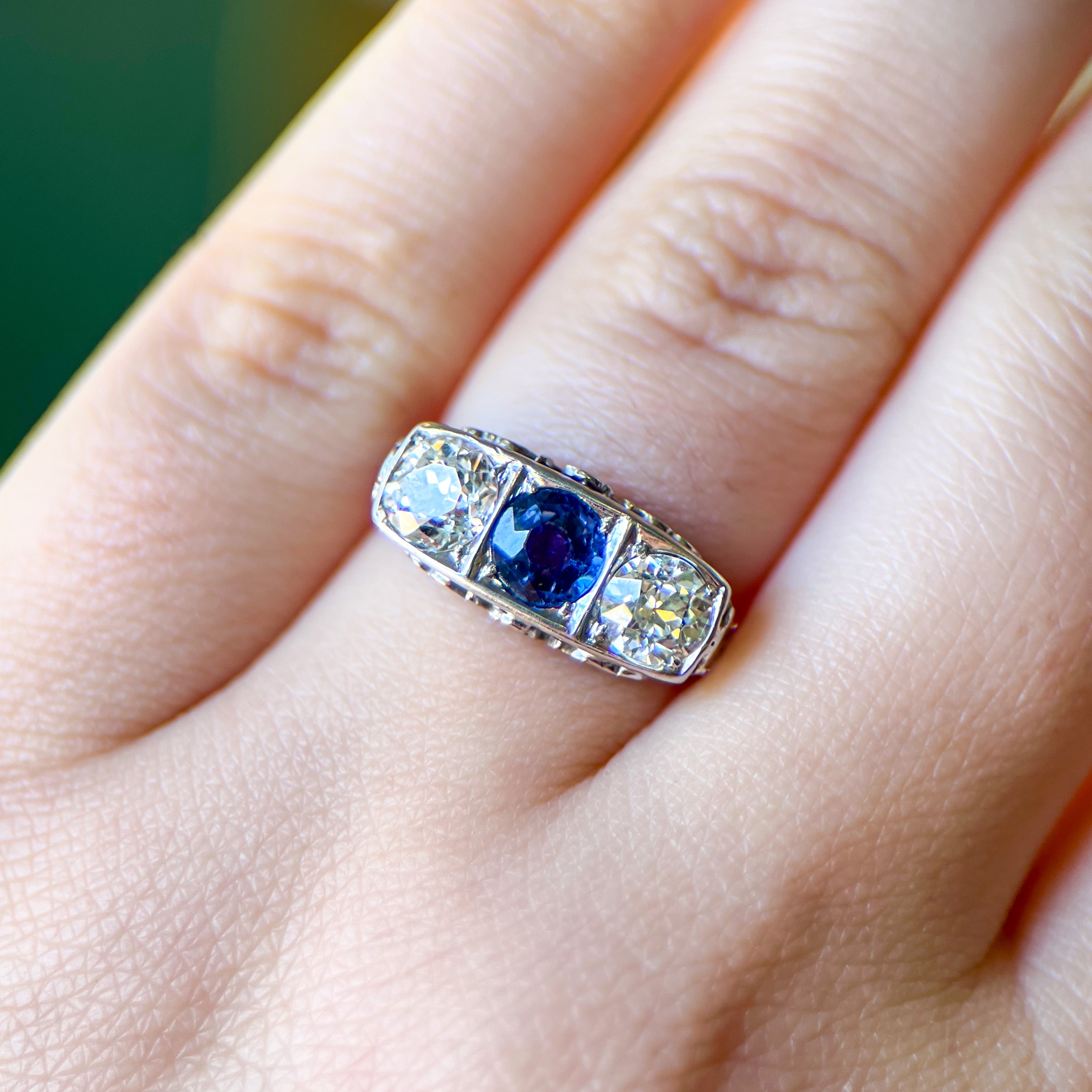 Edwardian Platinum Color-Change Yogo Gulch Montana Sapphire & Diamond Ring