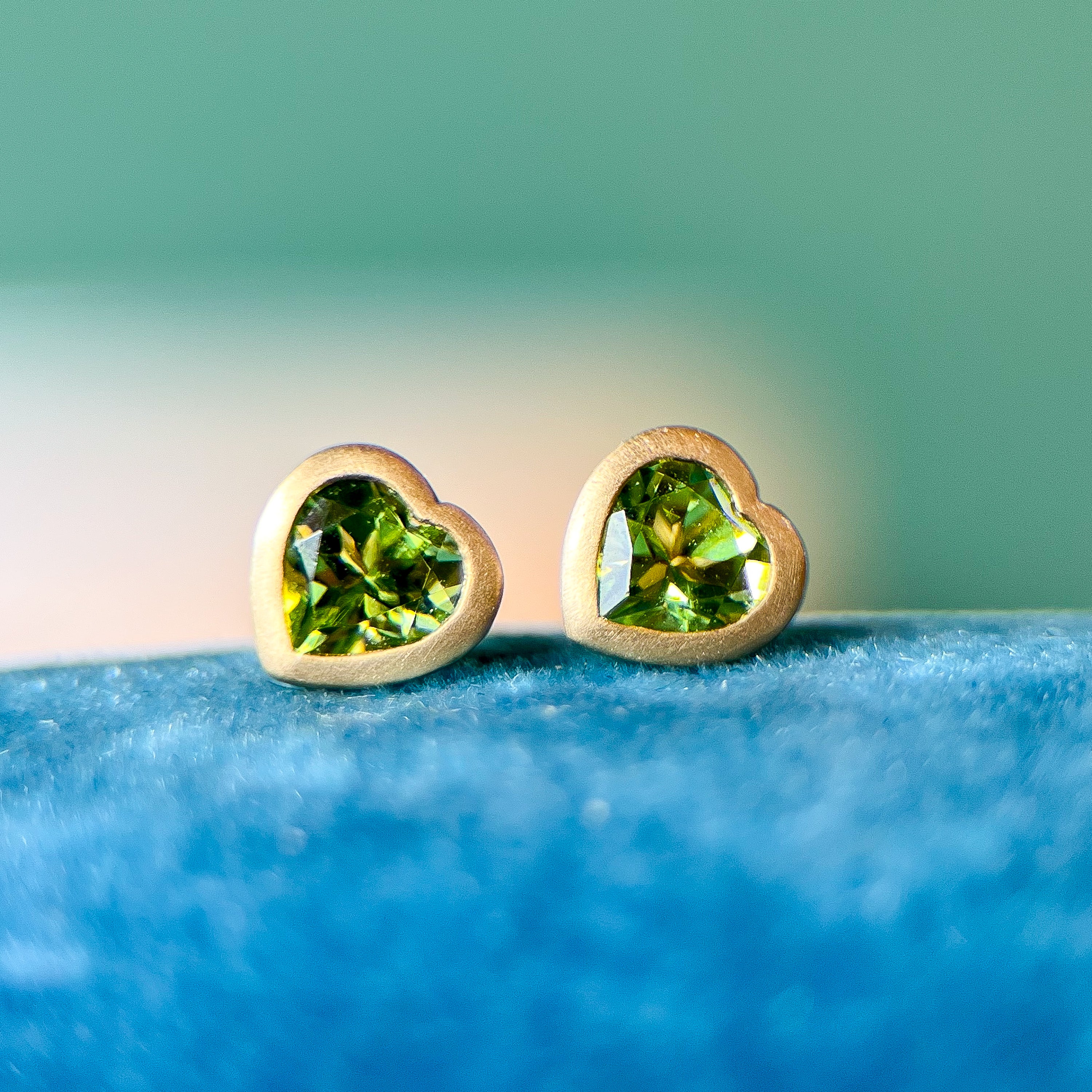 Peridot Heart Bezel Studs