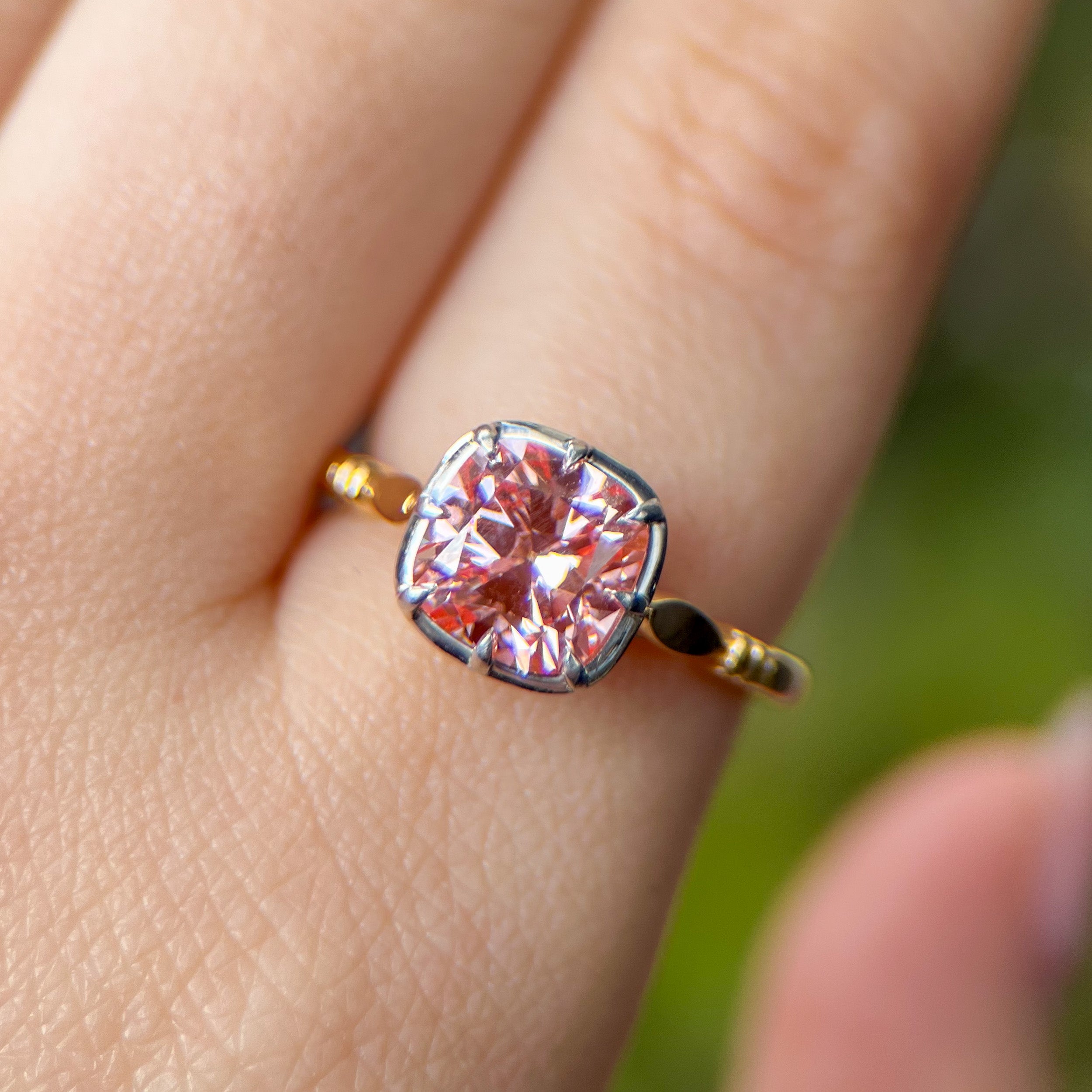 2.19ct Pink Antique Cut Diamond Button Back Collet Ring