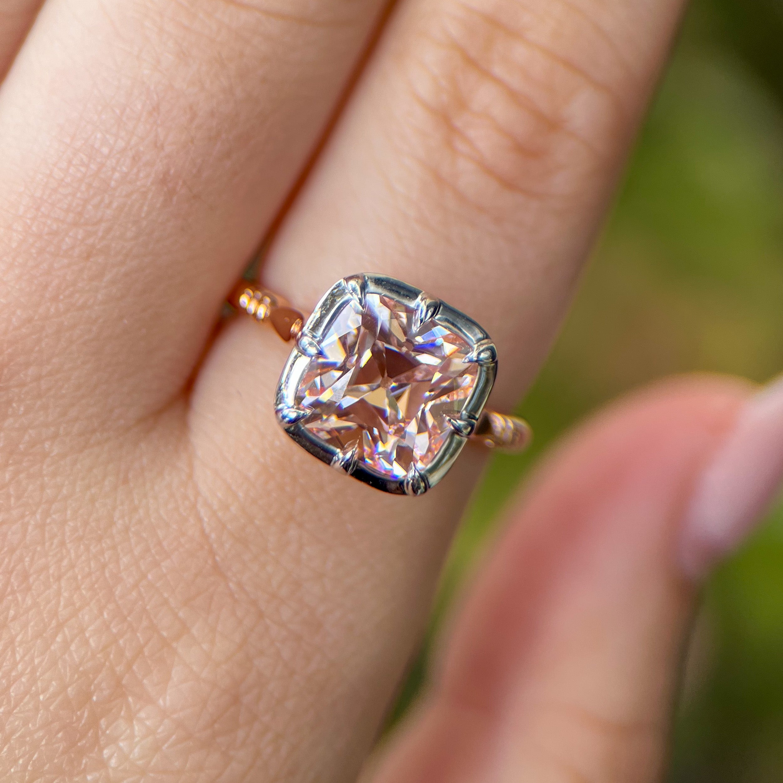 3.56ct Pink Antique Cut Diamond Button Back Collet Ring