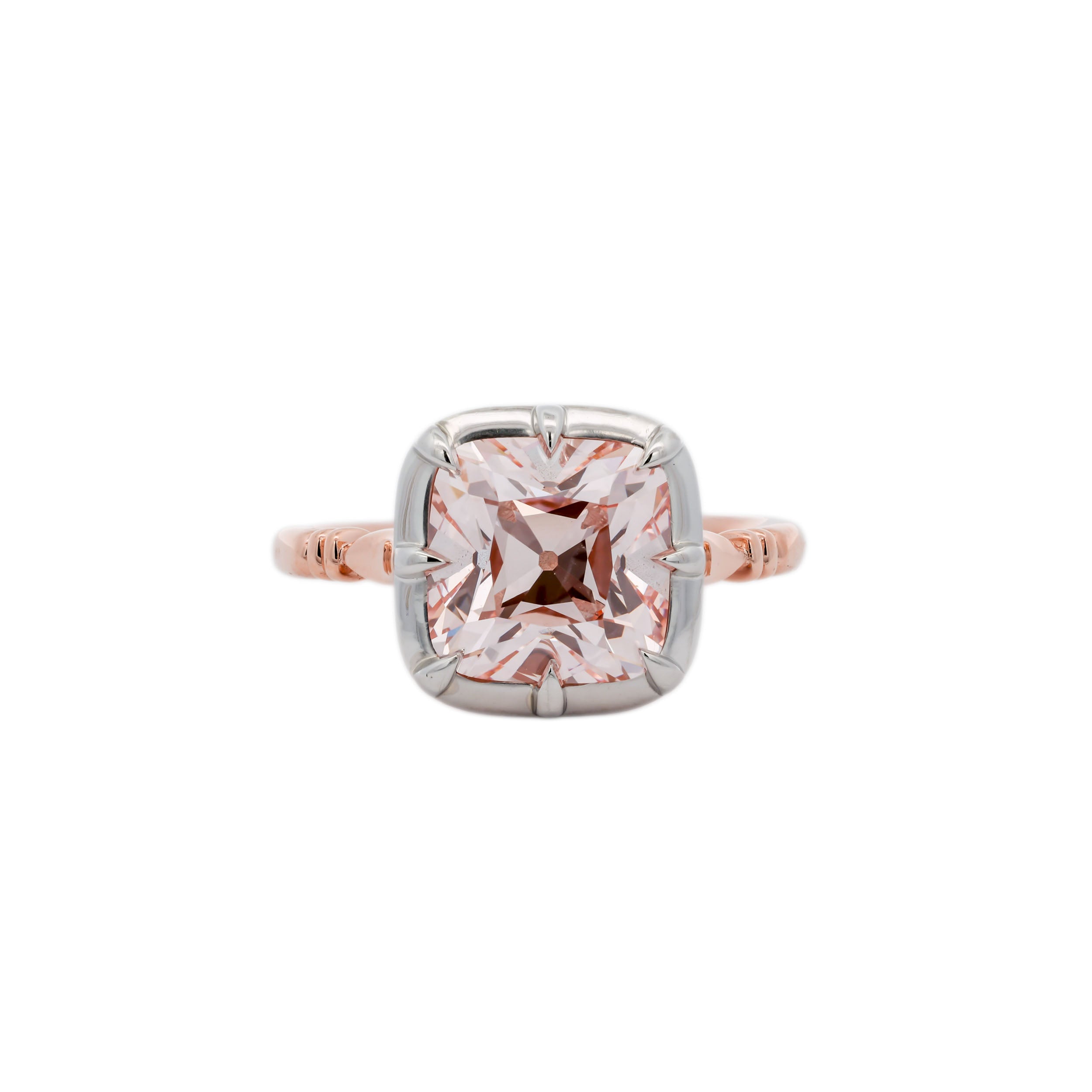 3.56ct Pink Antique Cut Diamond Button Back Collet Ring