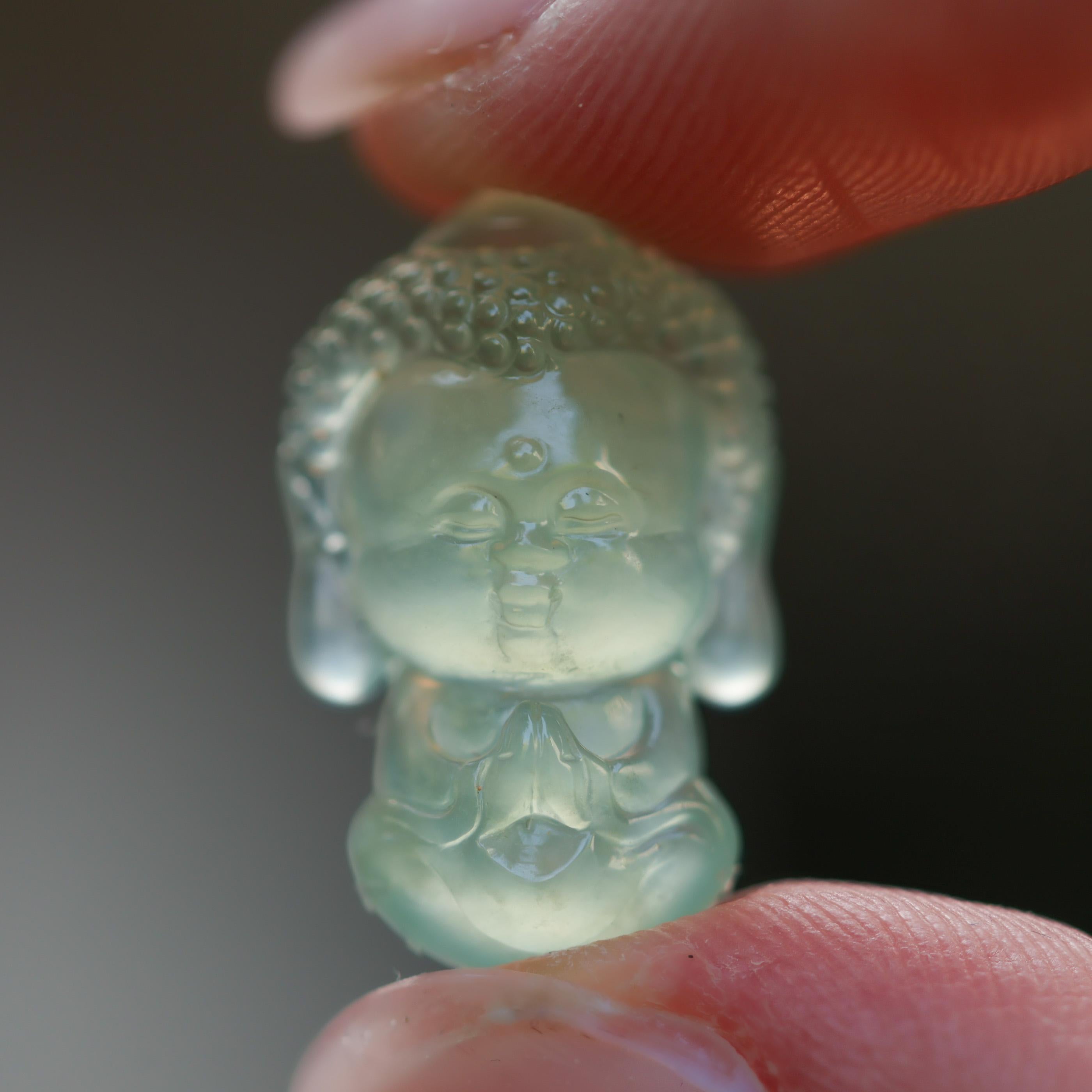 Icy Green Jade Little Buddha Carving