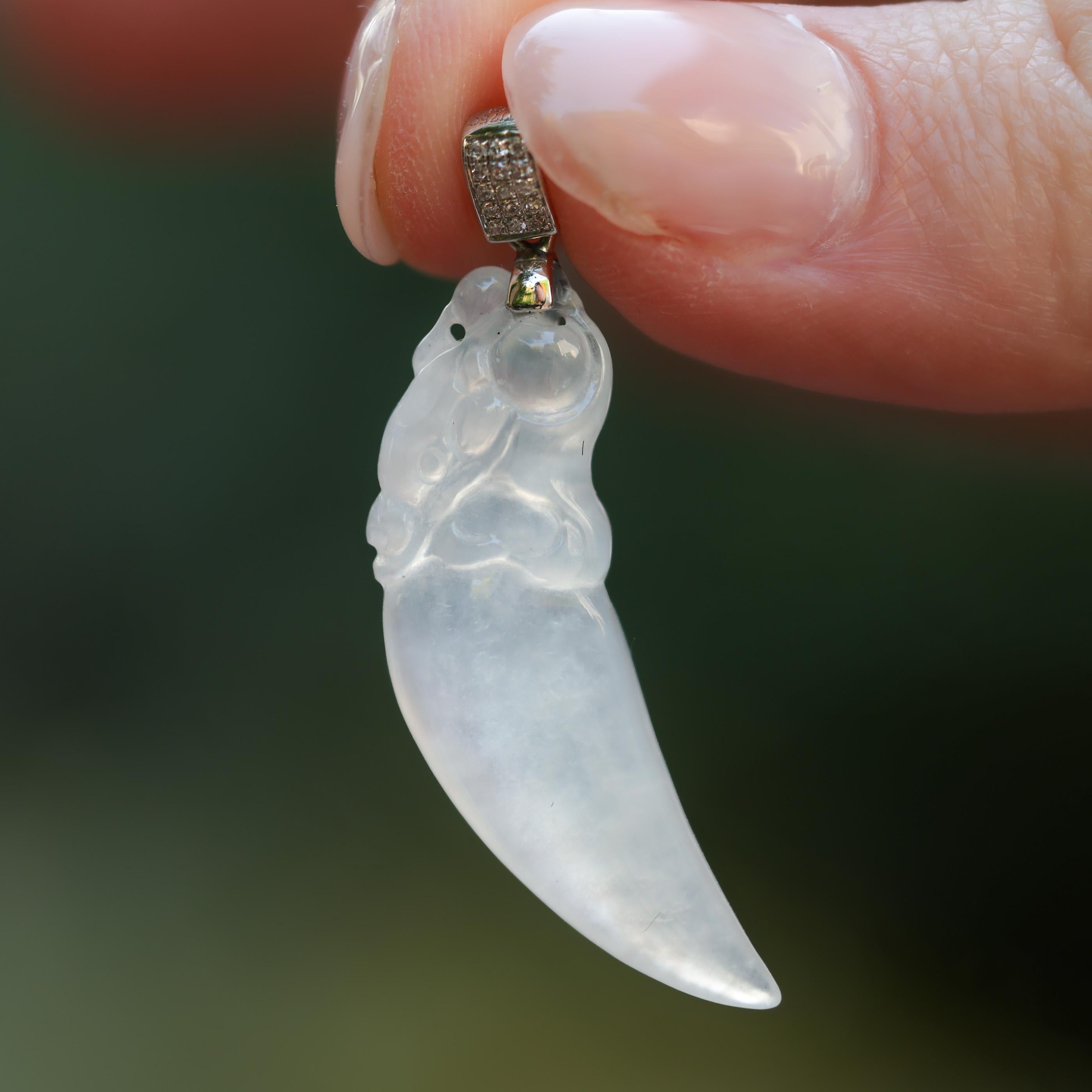 18K Colorless Jade Chili Pendant with Diamond Accents