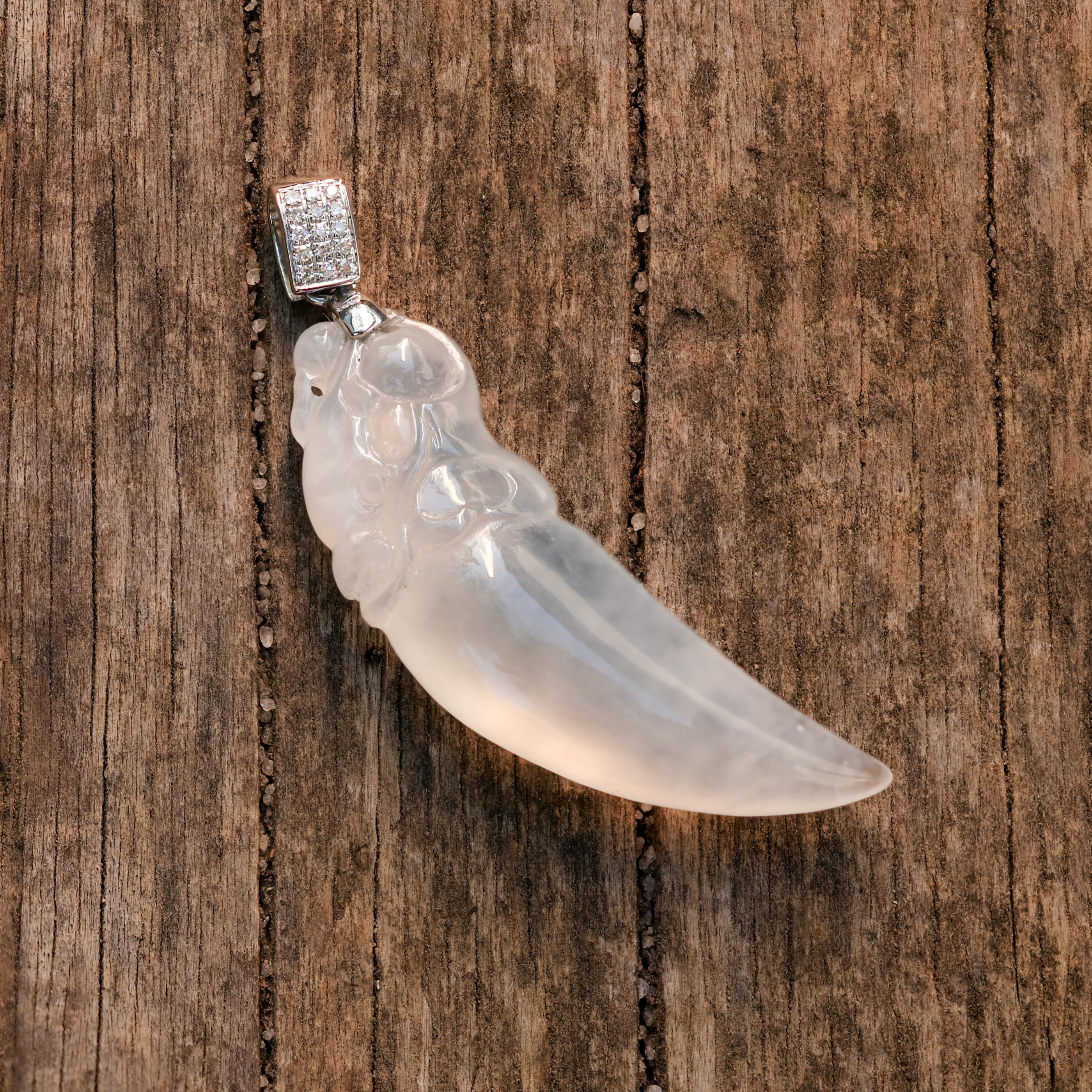 18K Colorless Jade Chili Pendant with Diamond Accents