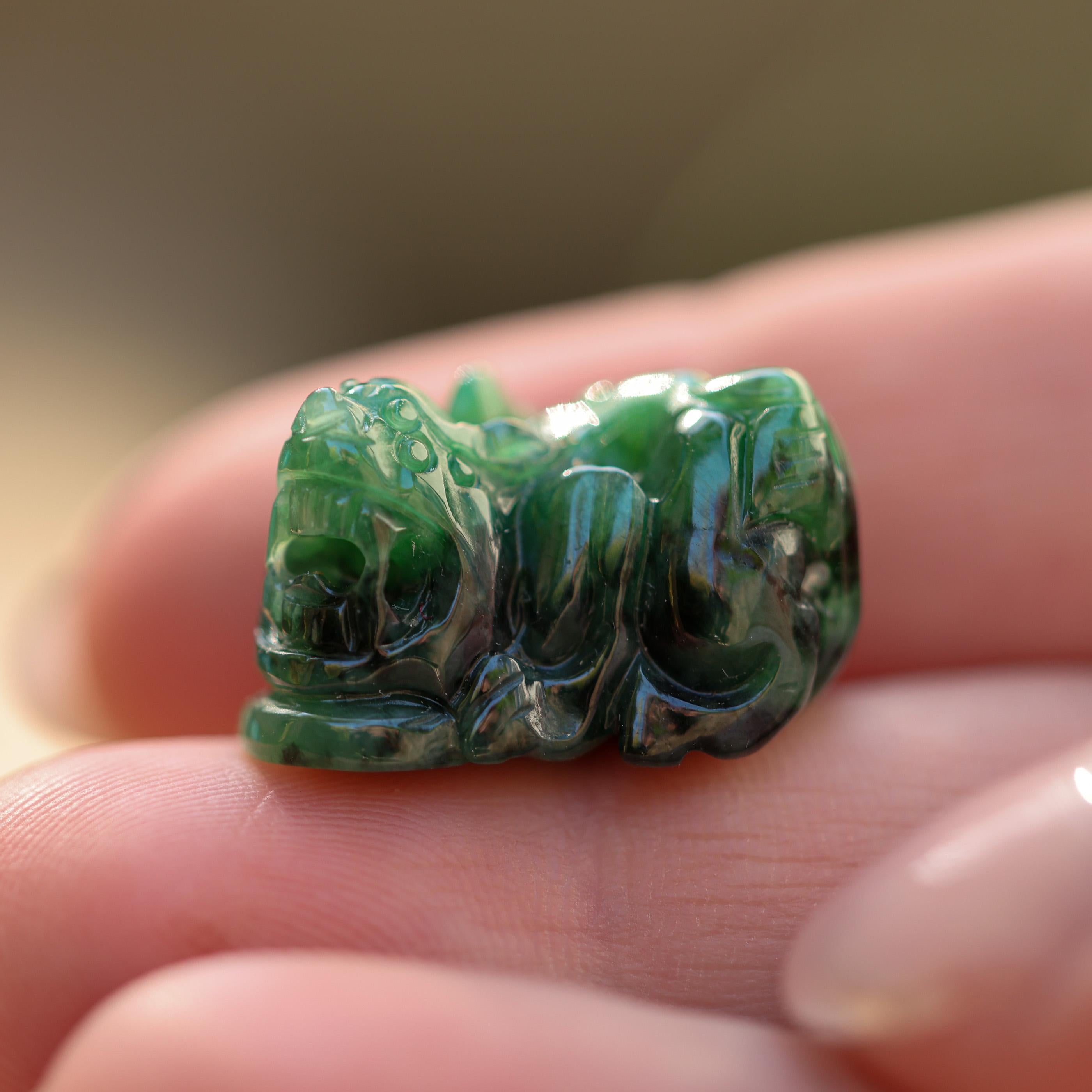 Green Jade Fu Dog Lion Carving