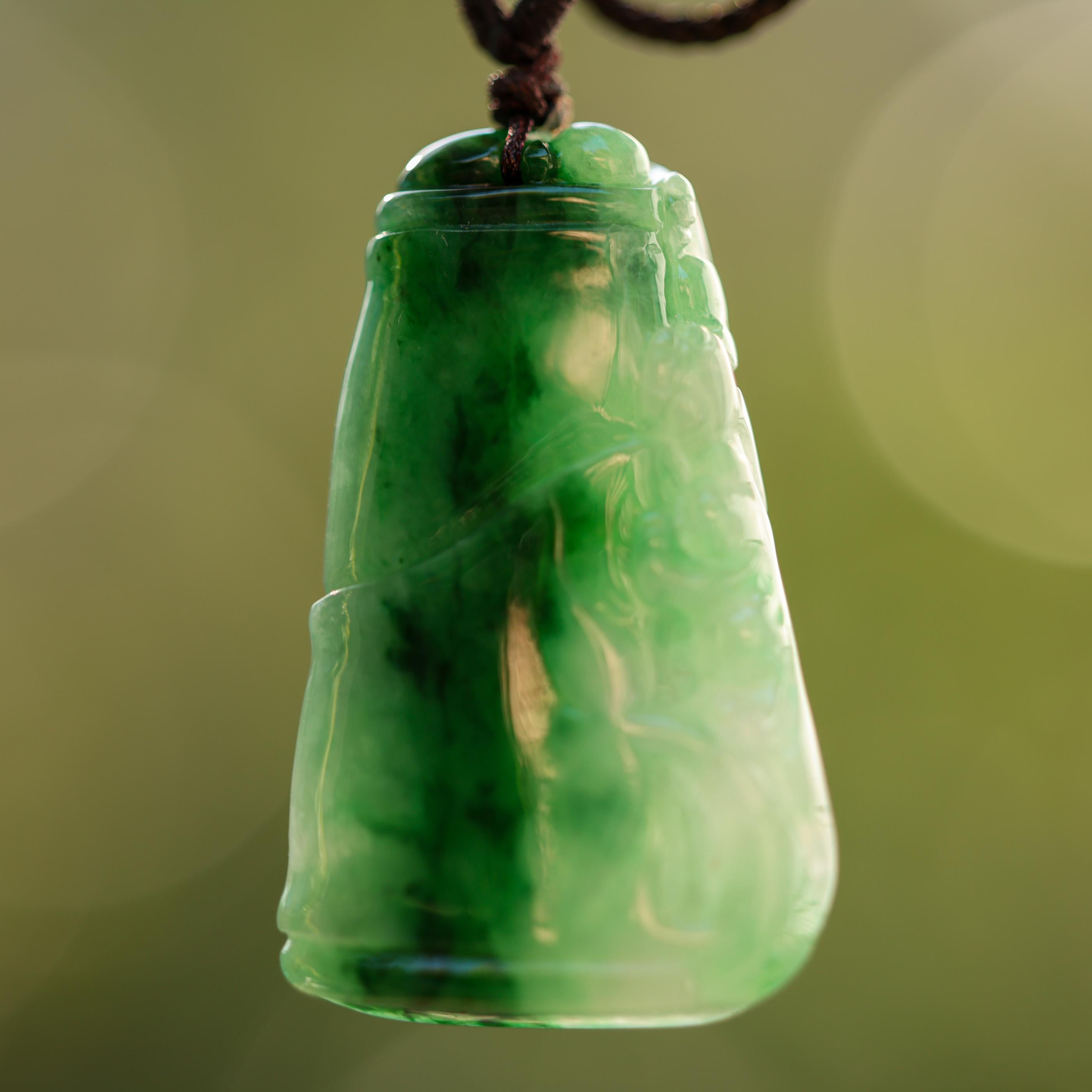 Green Jade Carving on Cord Necklace