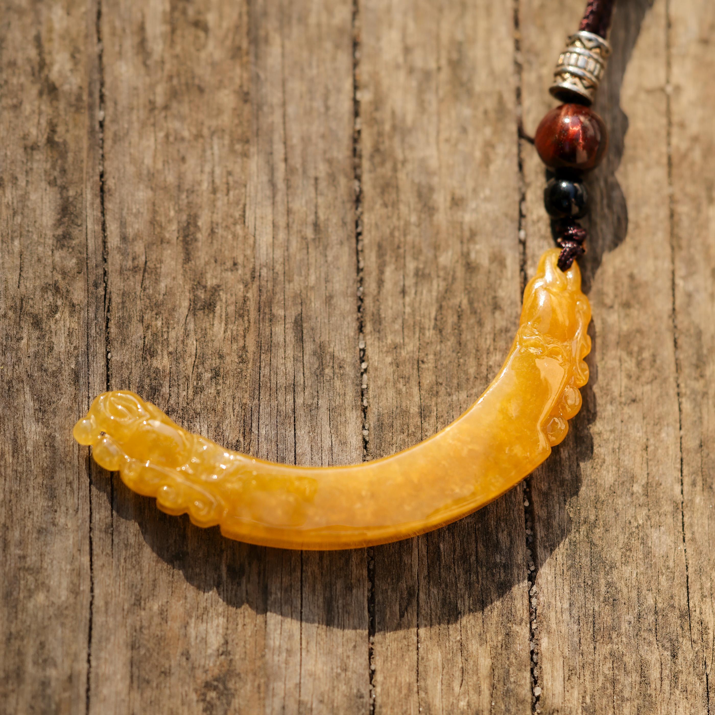 Yellow Jade Carving on Cord Necklace