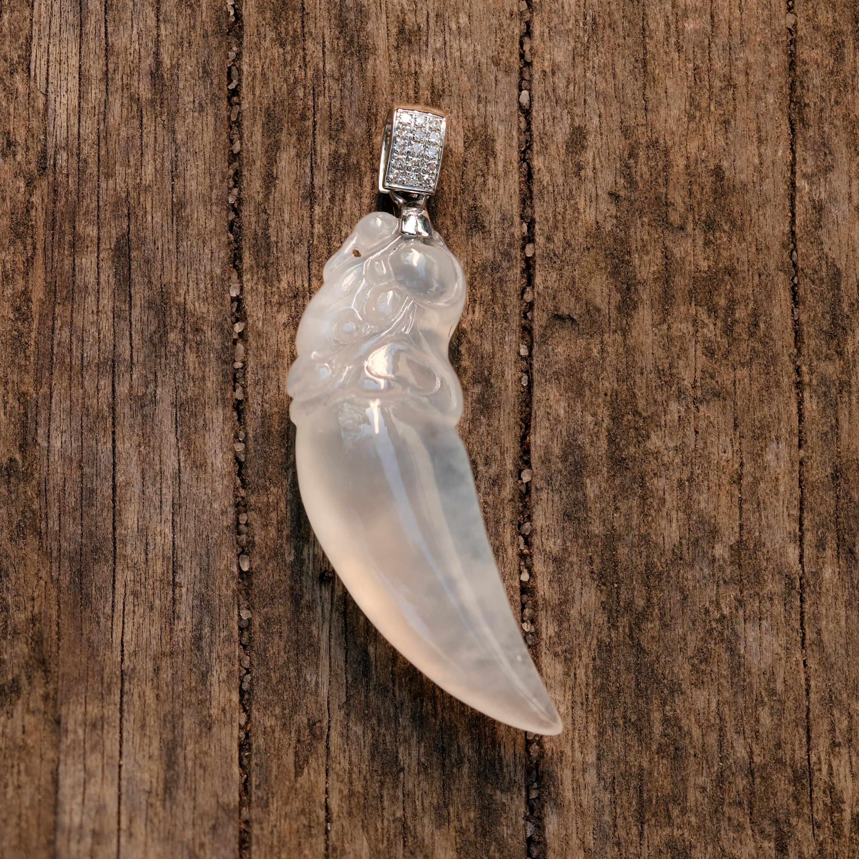 18K Colorless Jade Chili Pendant with Diamond Accents