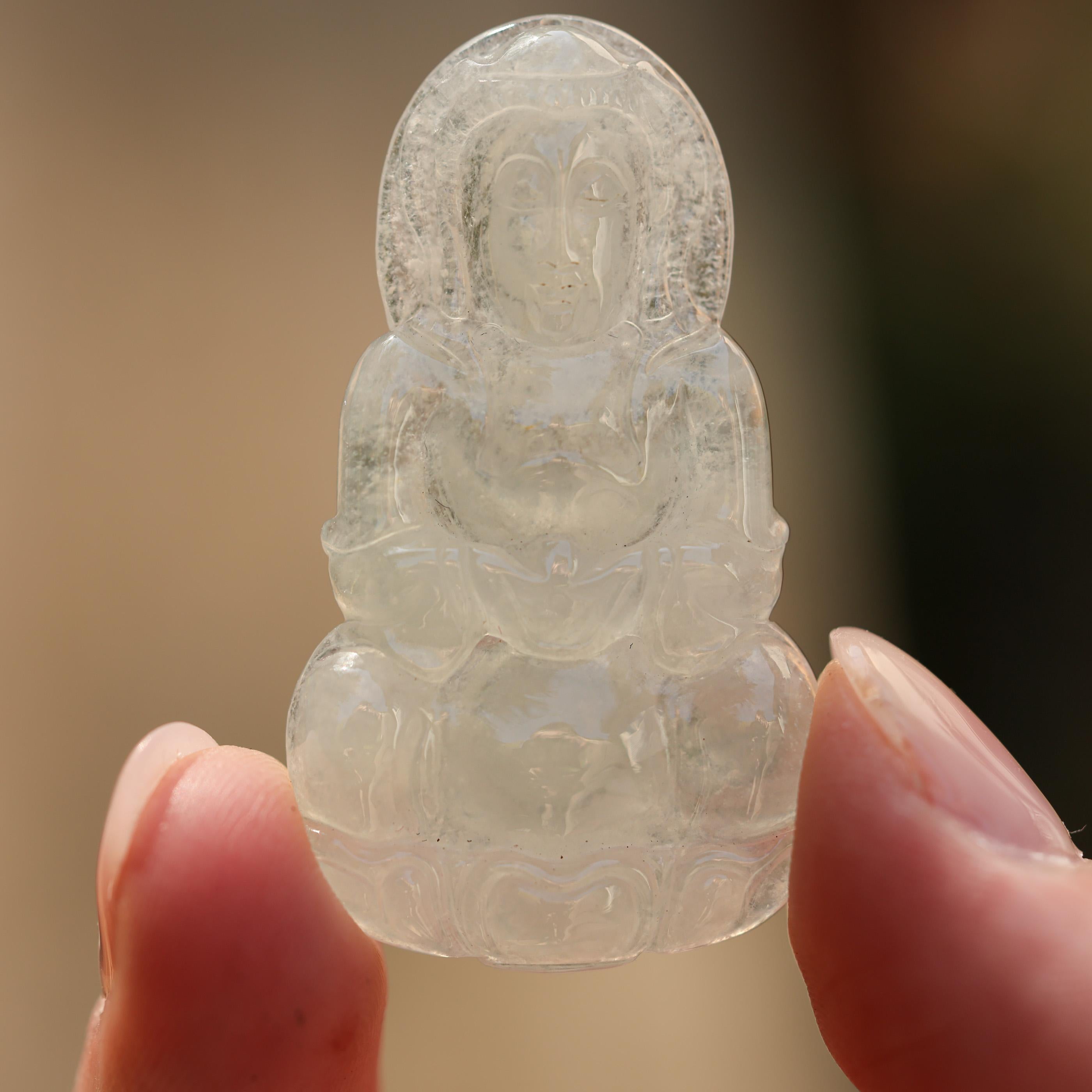 Colorless Ice Jade Carving of Guanyin