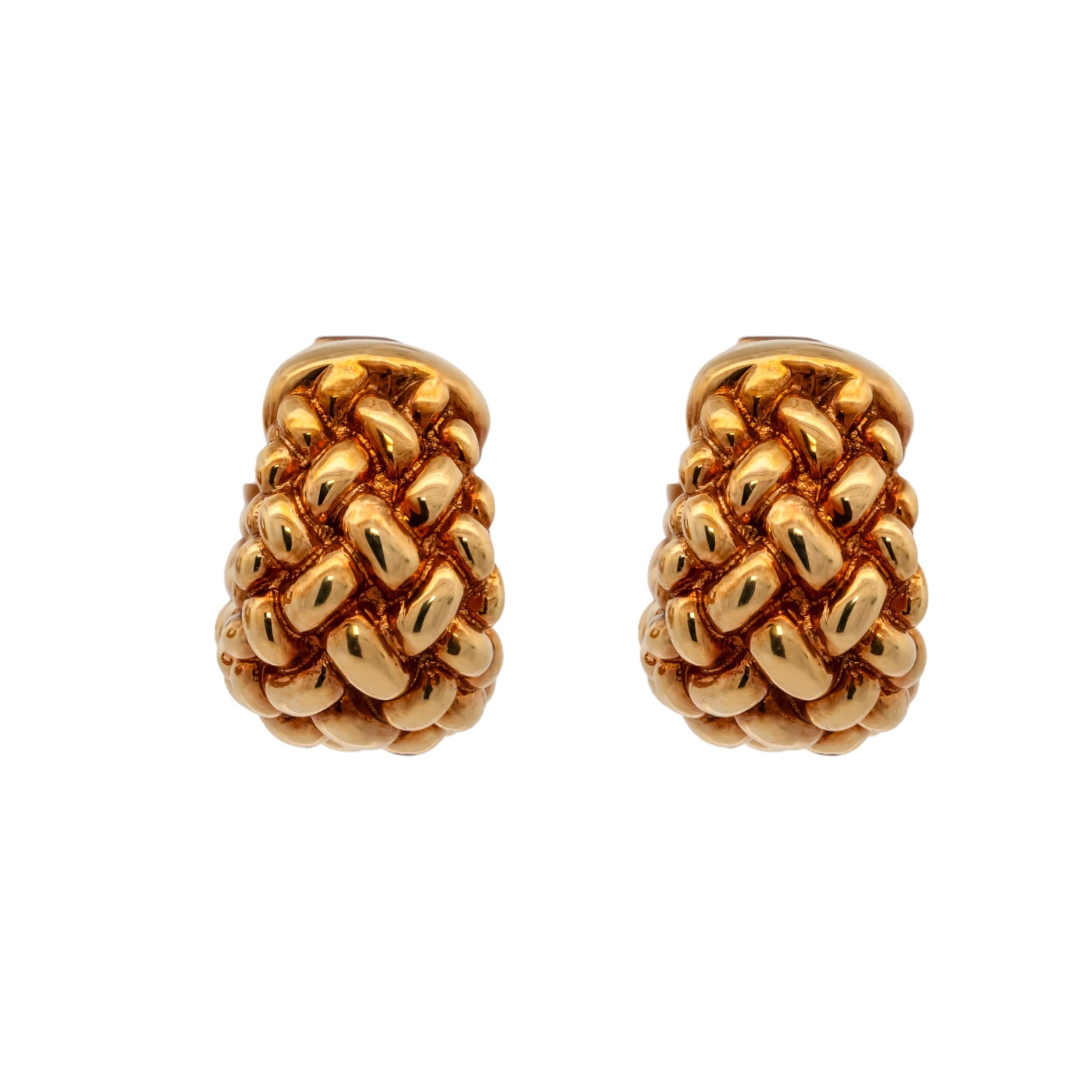 Vintage Chimento 18K Yellow Gold Puffy Woven Hoops