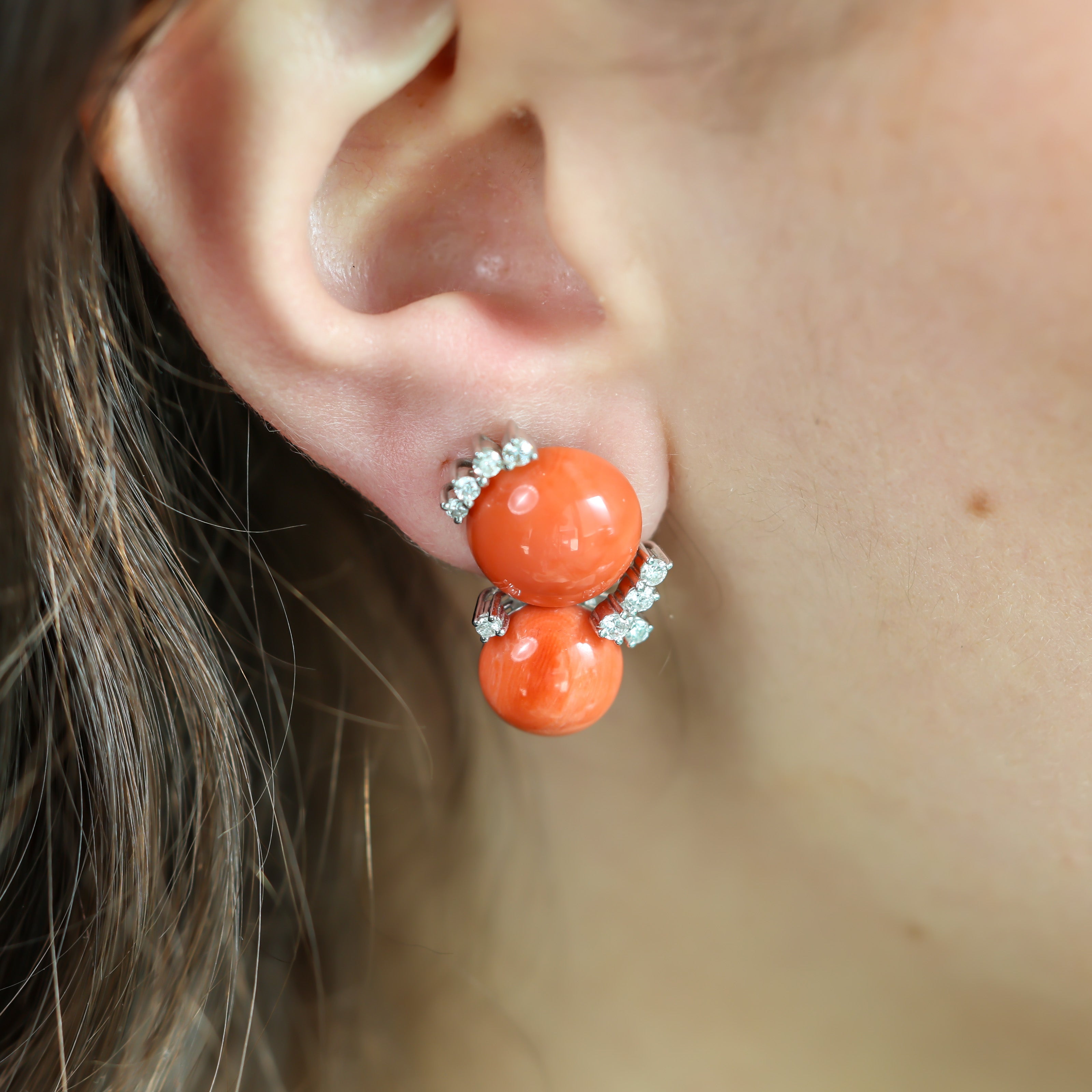 Damiani Coral and Diamond Earrings