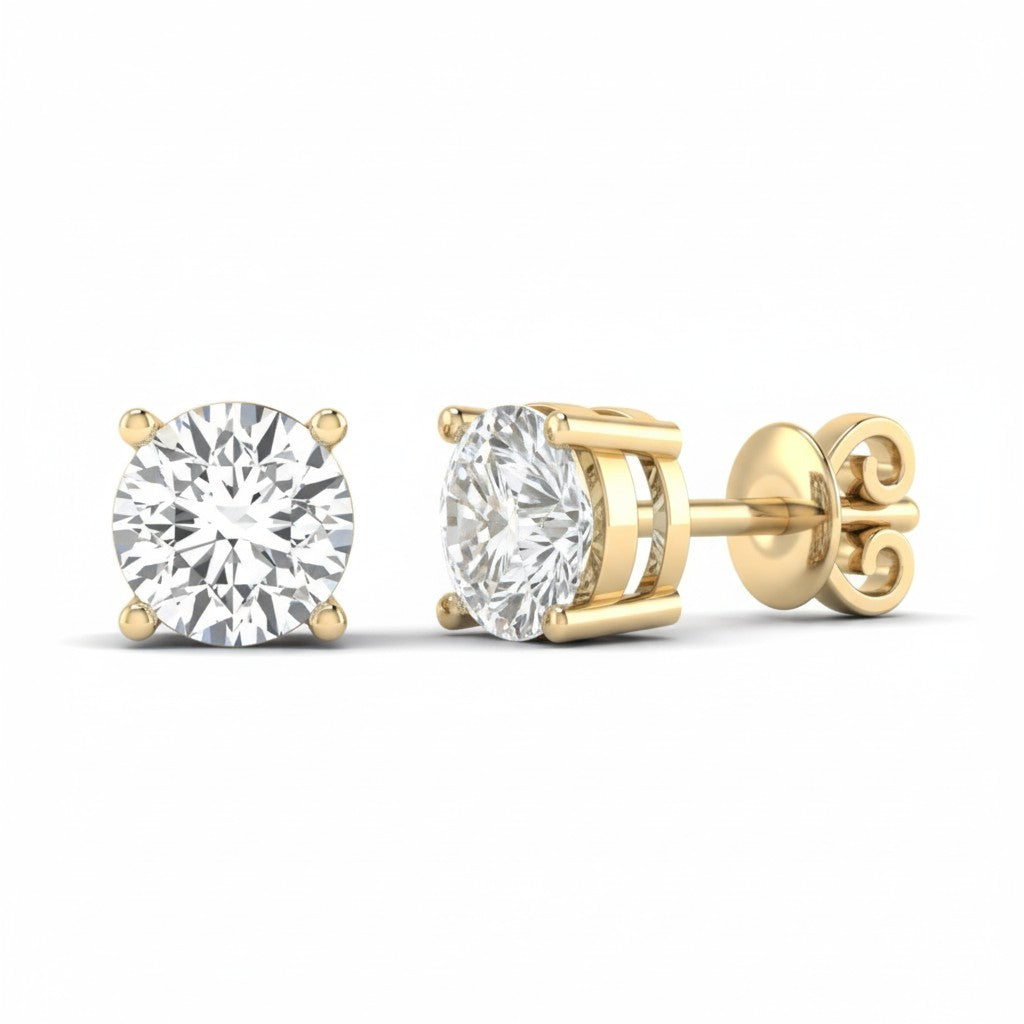 Basket Set Lab Diamond Stud Earrings - 1 cttw / Pushback / White Gold