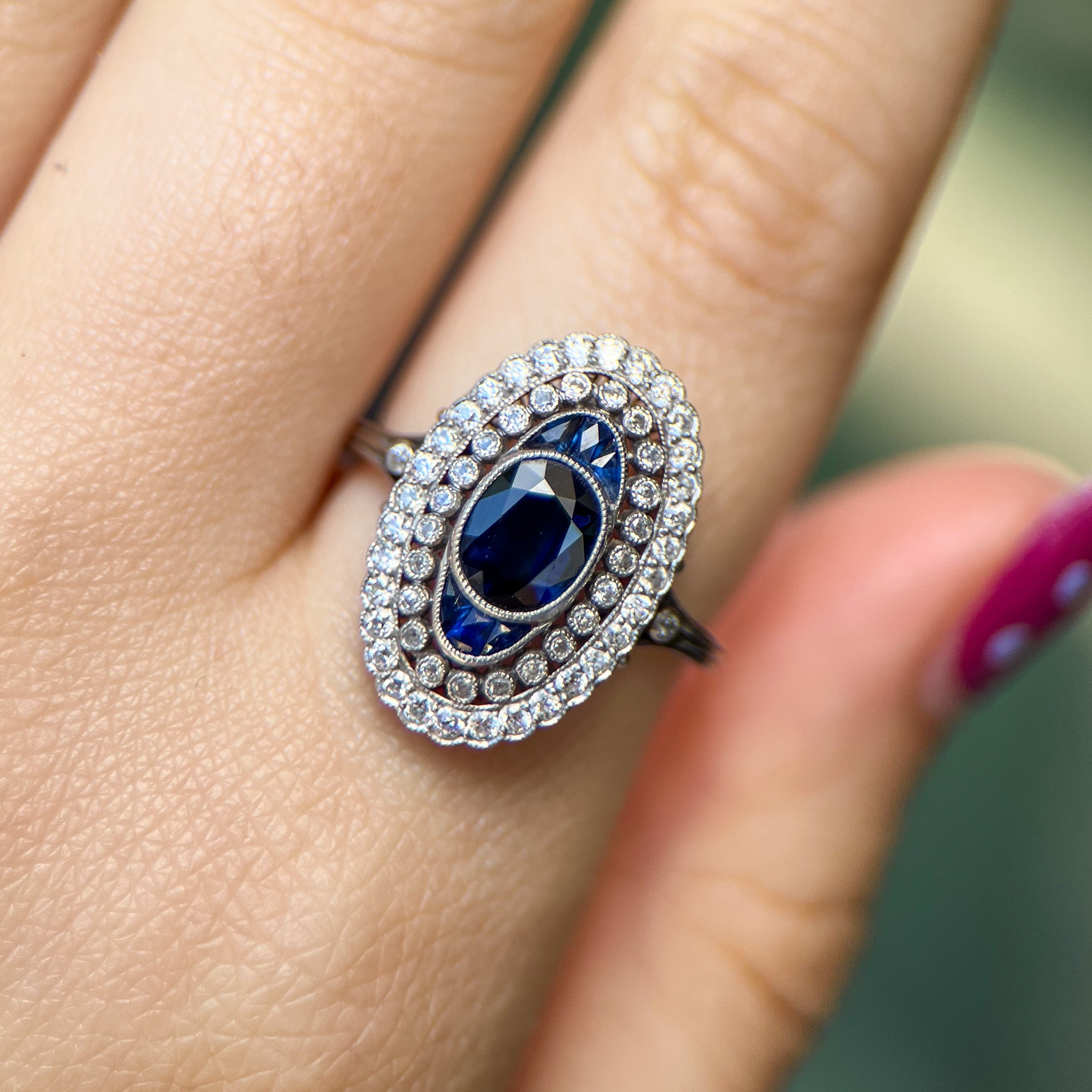 Edwardian Sapphire & Diamond Platinum Ring