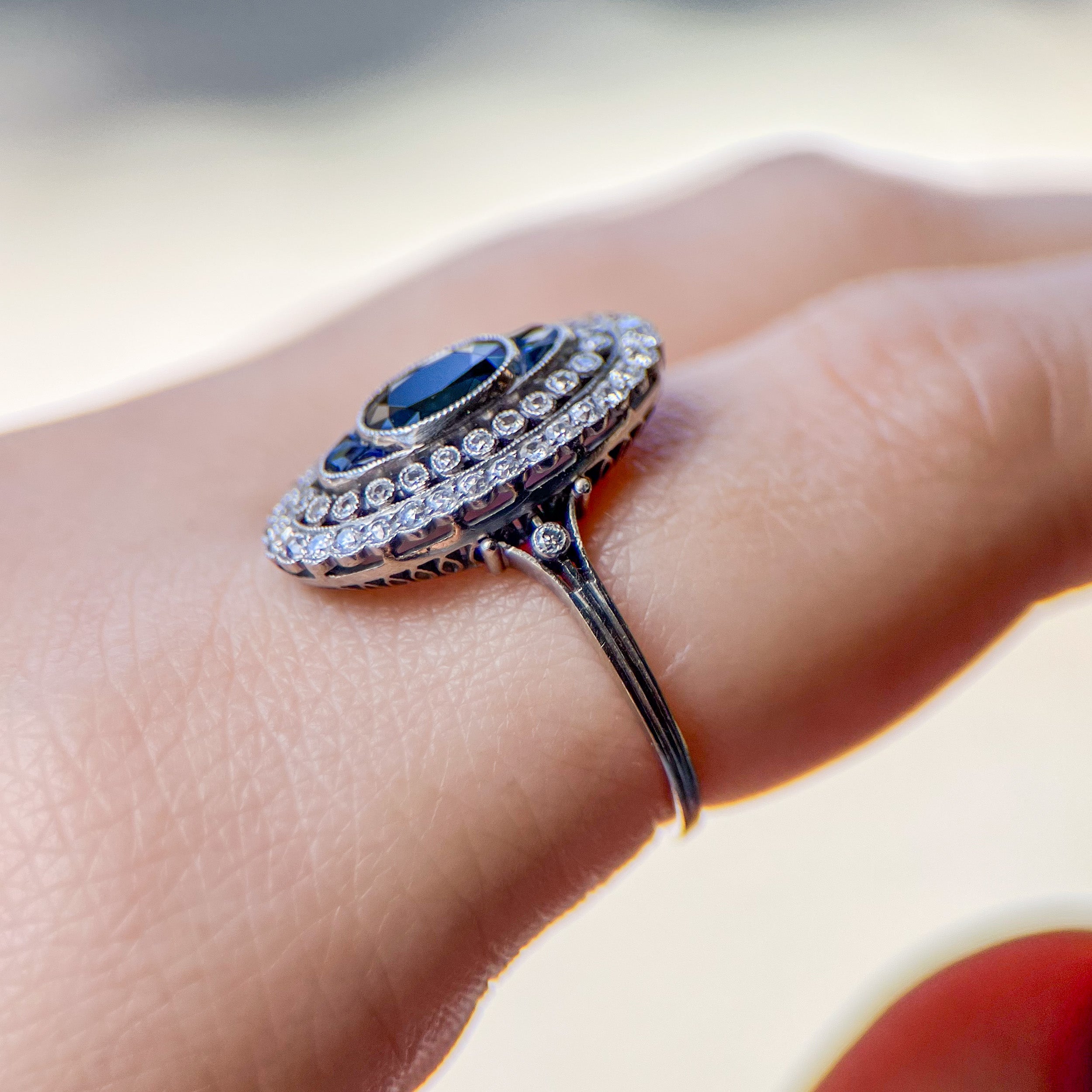 Edwardian Sapphire & Diamond Platinum Ring