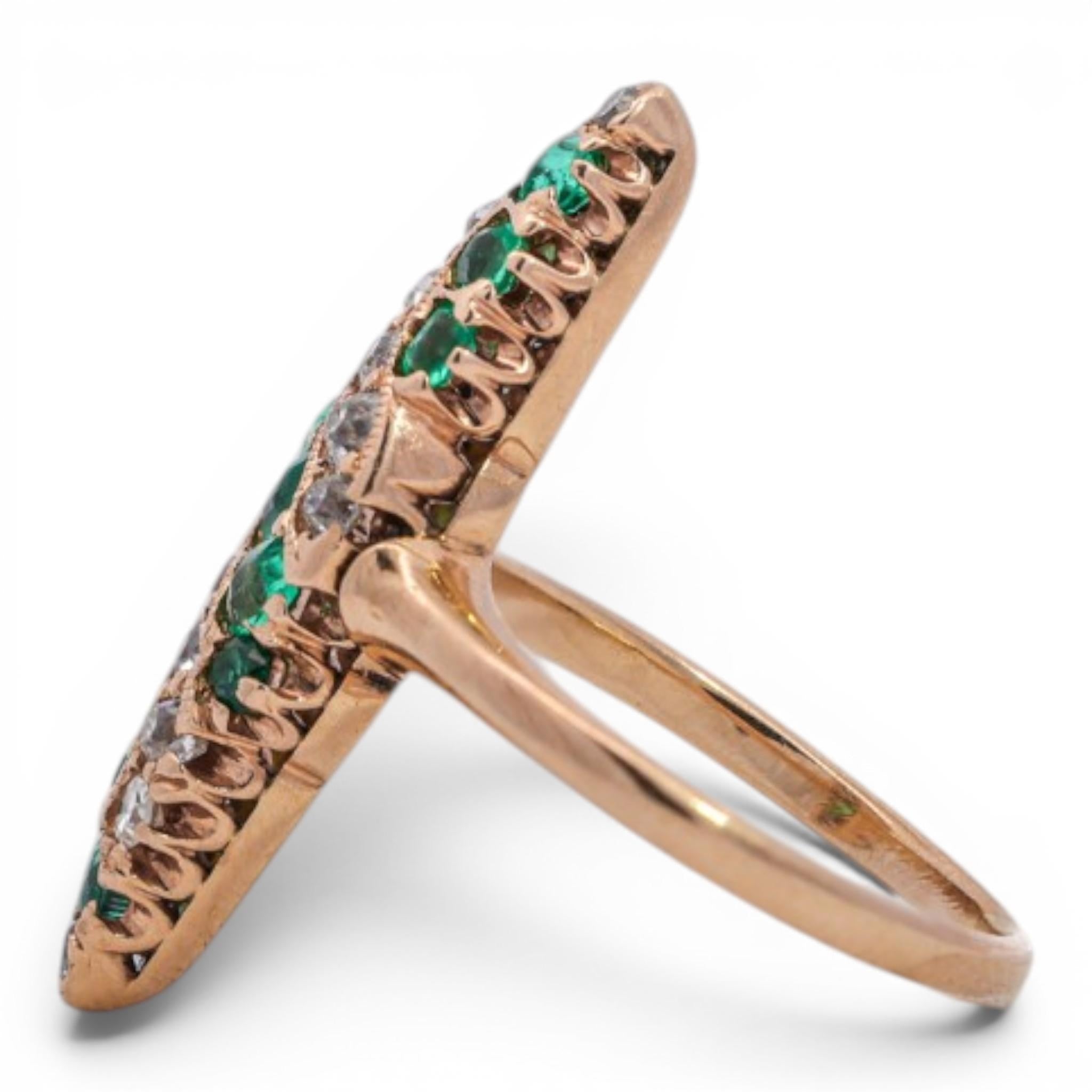 Victorian Emerald & Diamond Navette Ring