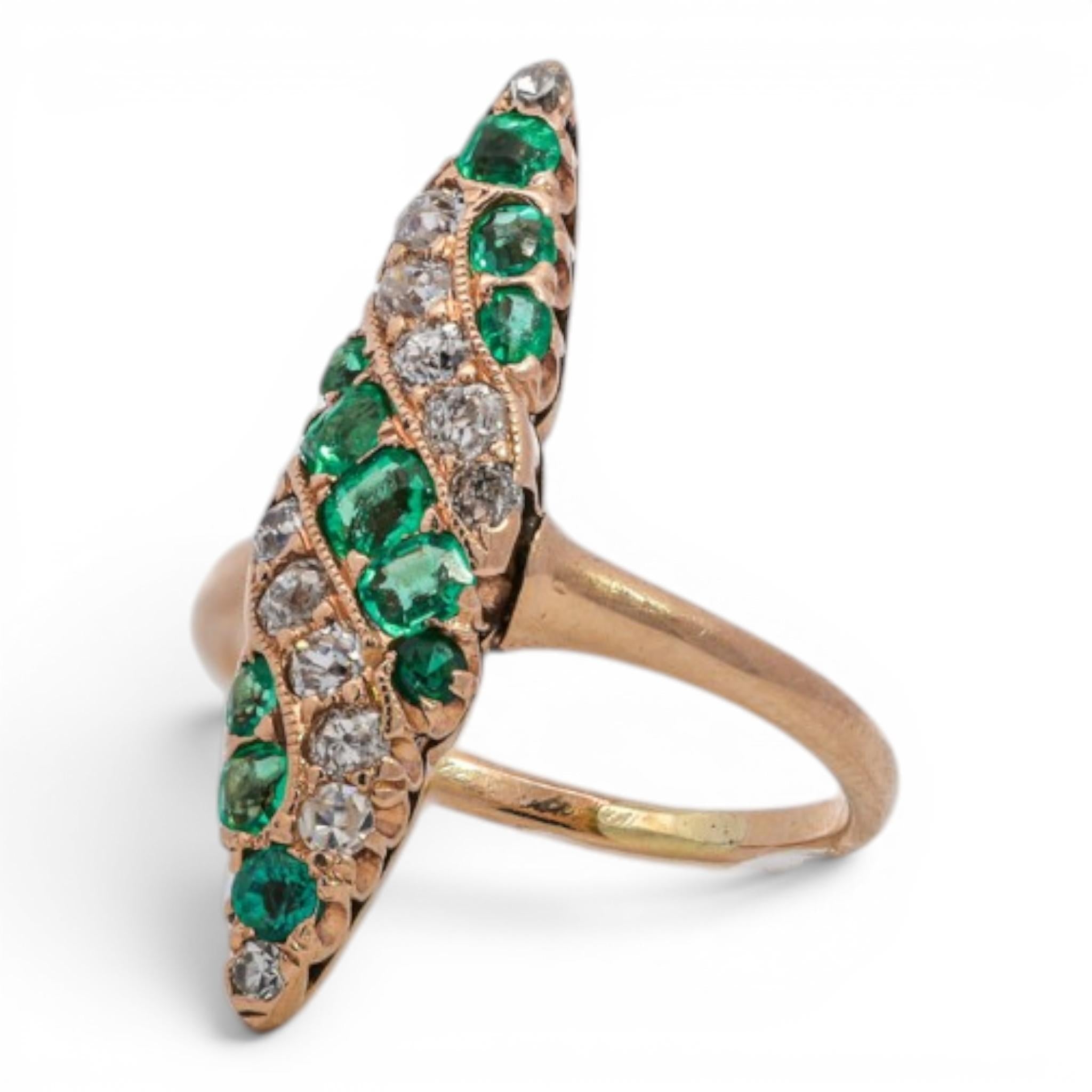 Victorian Emerald & Diamond Navette Ring