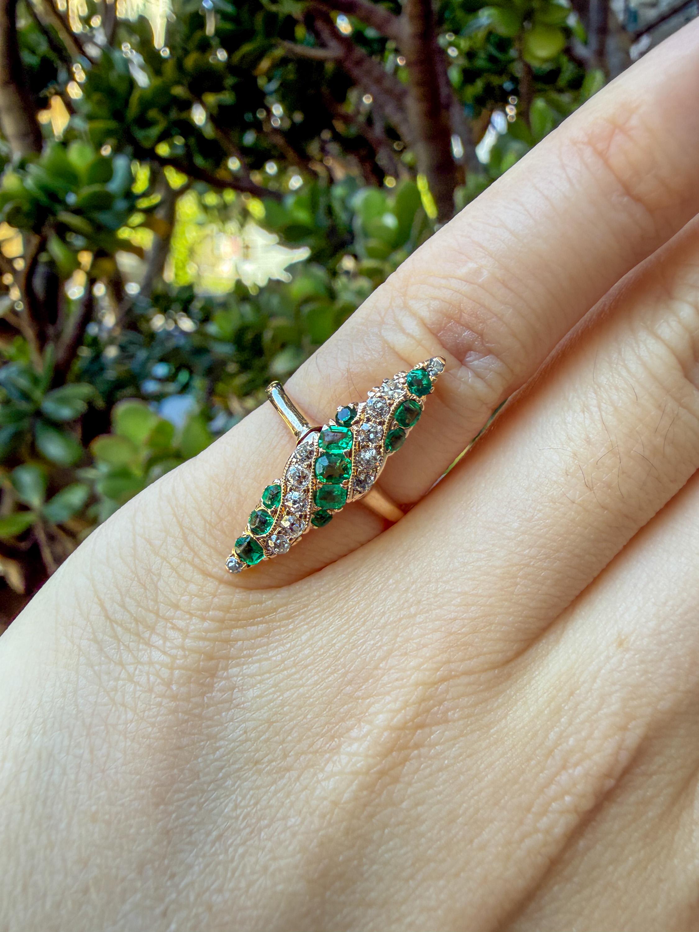 Victorian Emerald & Diamond Navette Ring