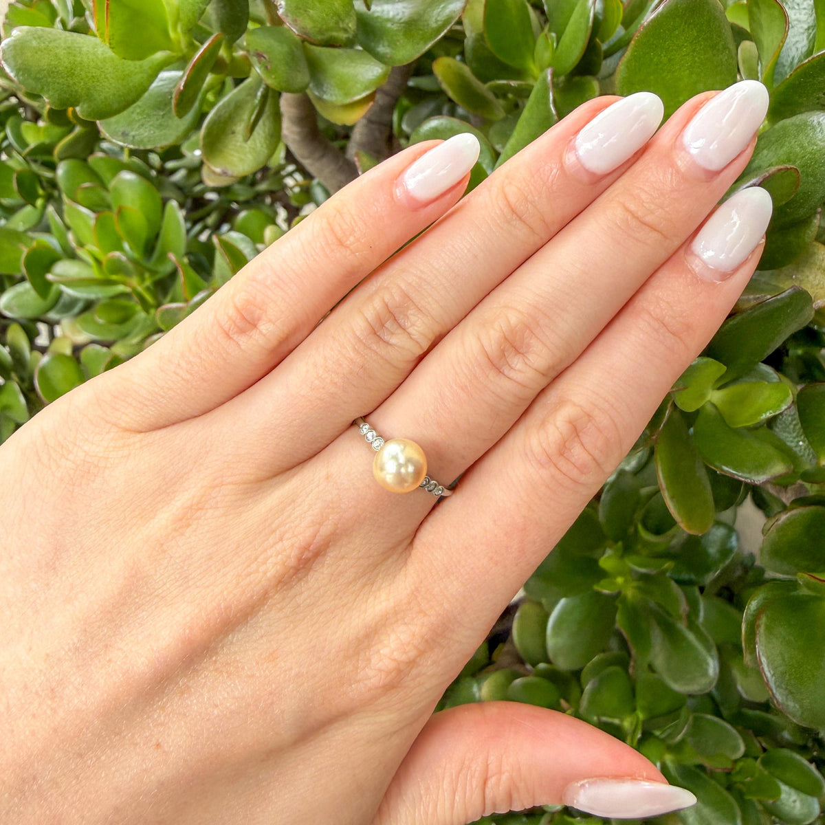Edwardian Platinum Pearl Ring with Diamond