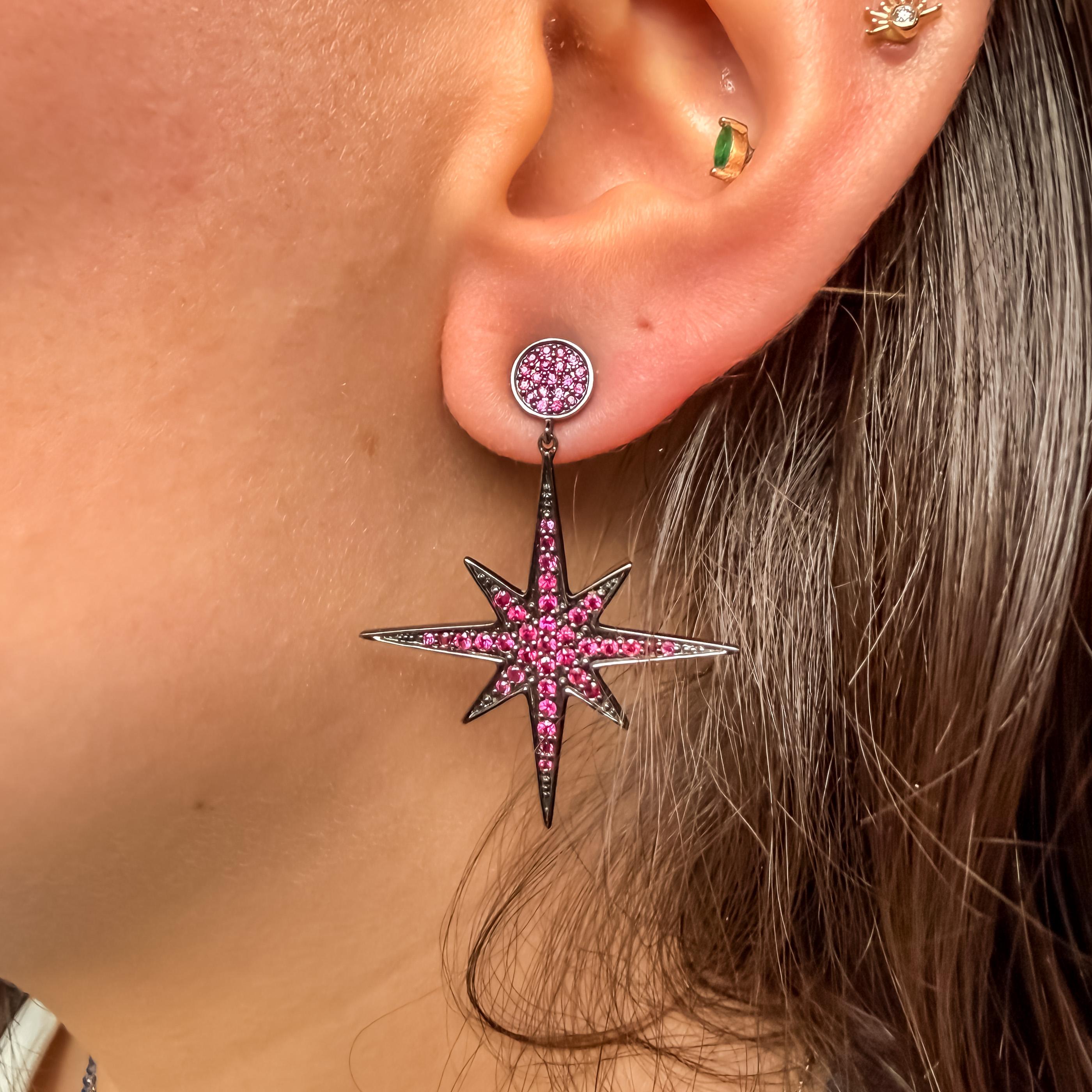 Sydney Evan Ruby & Black Gold Starburst Earrings