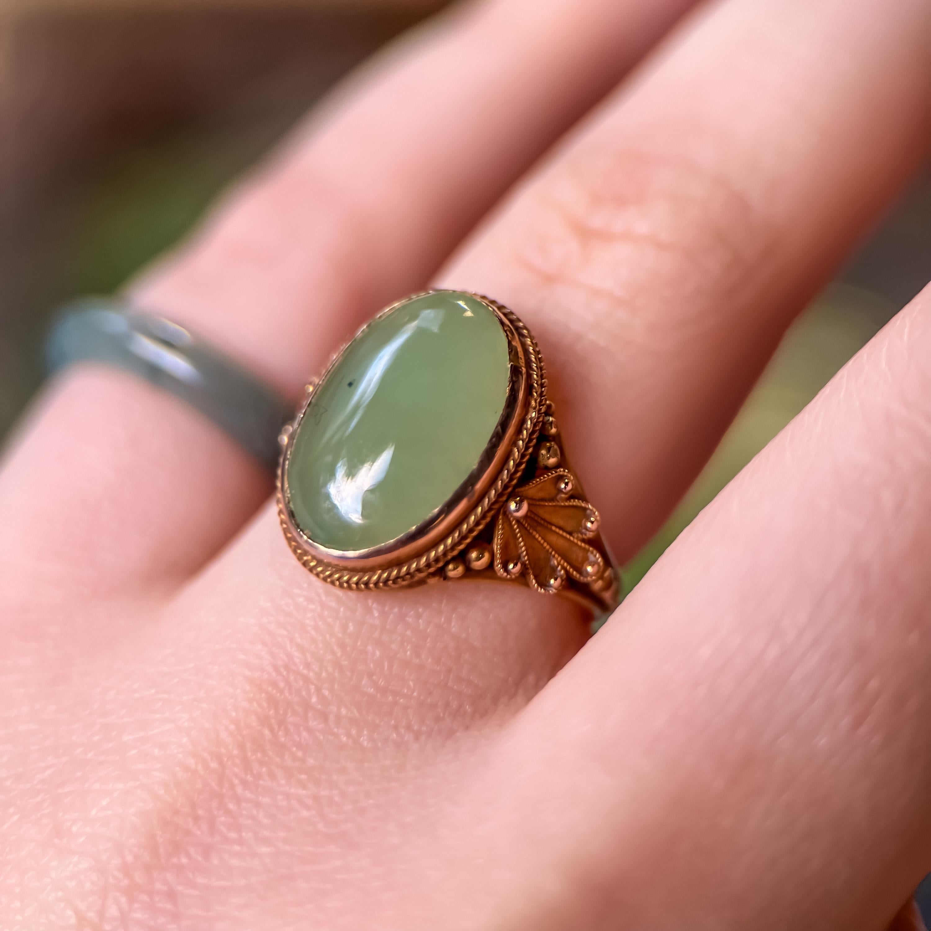Victorian Jade Granulated Gold Ring