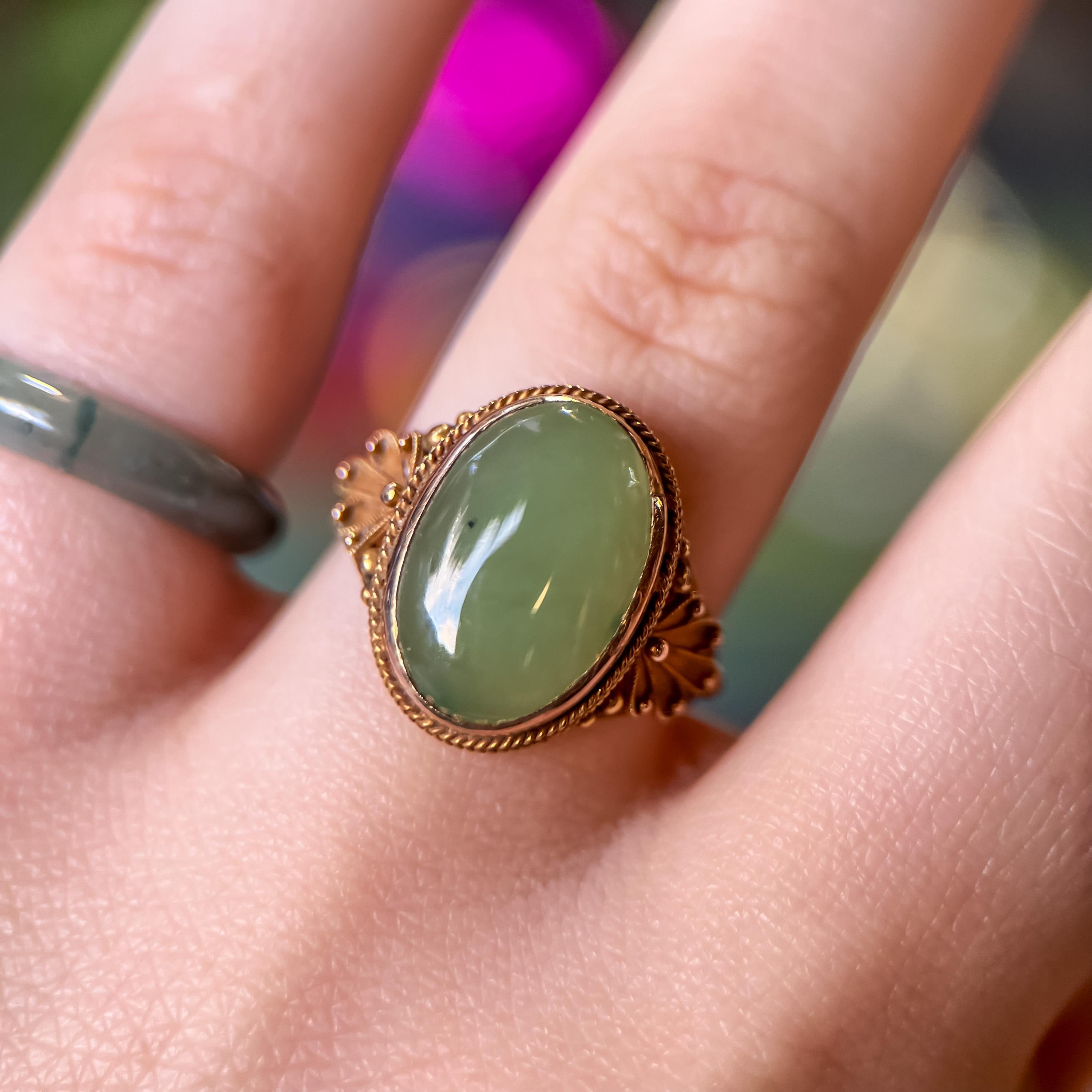 Victorian Jade Granulated Gold Ring